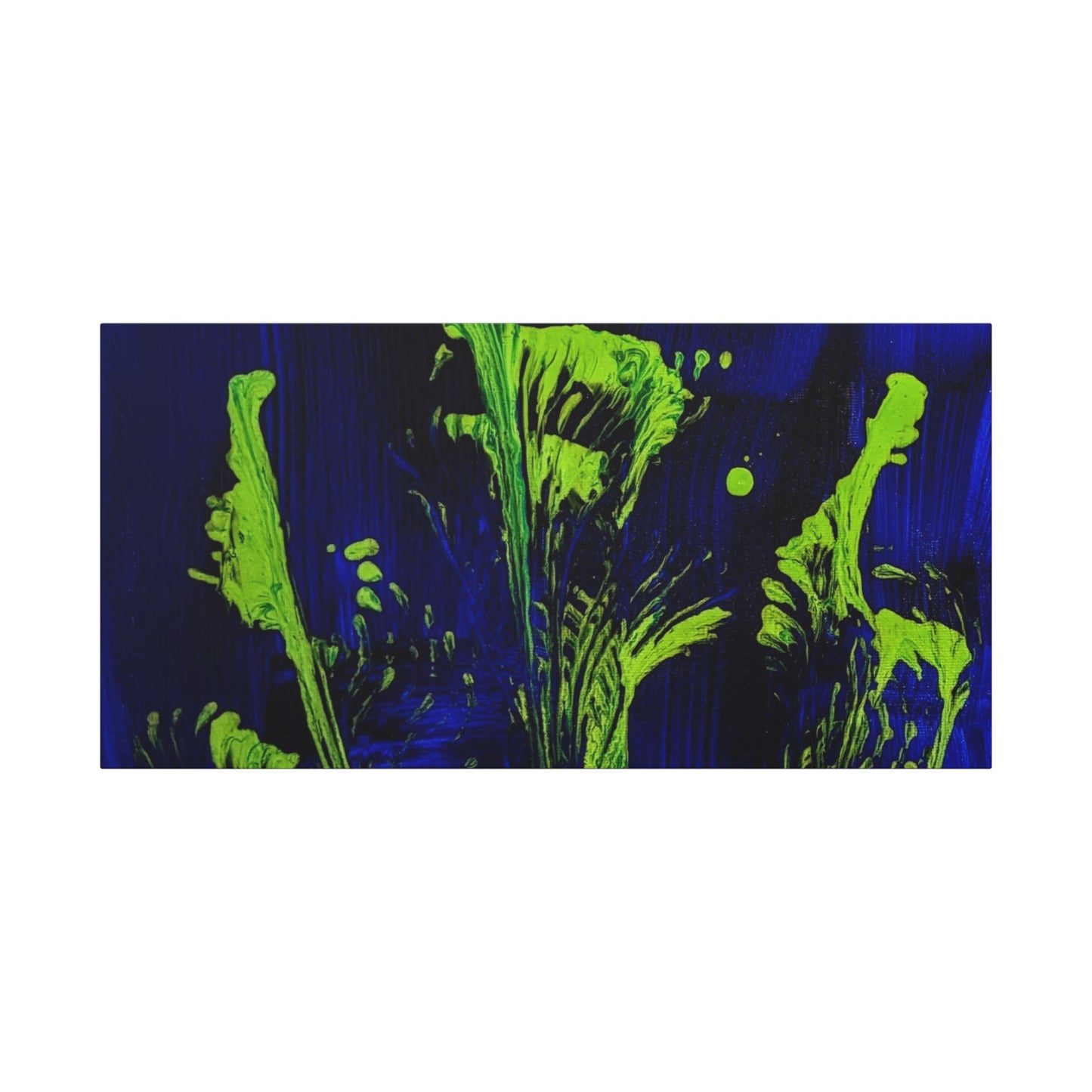 calla_lillies_pt.2 - Neon Floral Abstract Canvas Print — Blue & Lime Stretched Wall Art