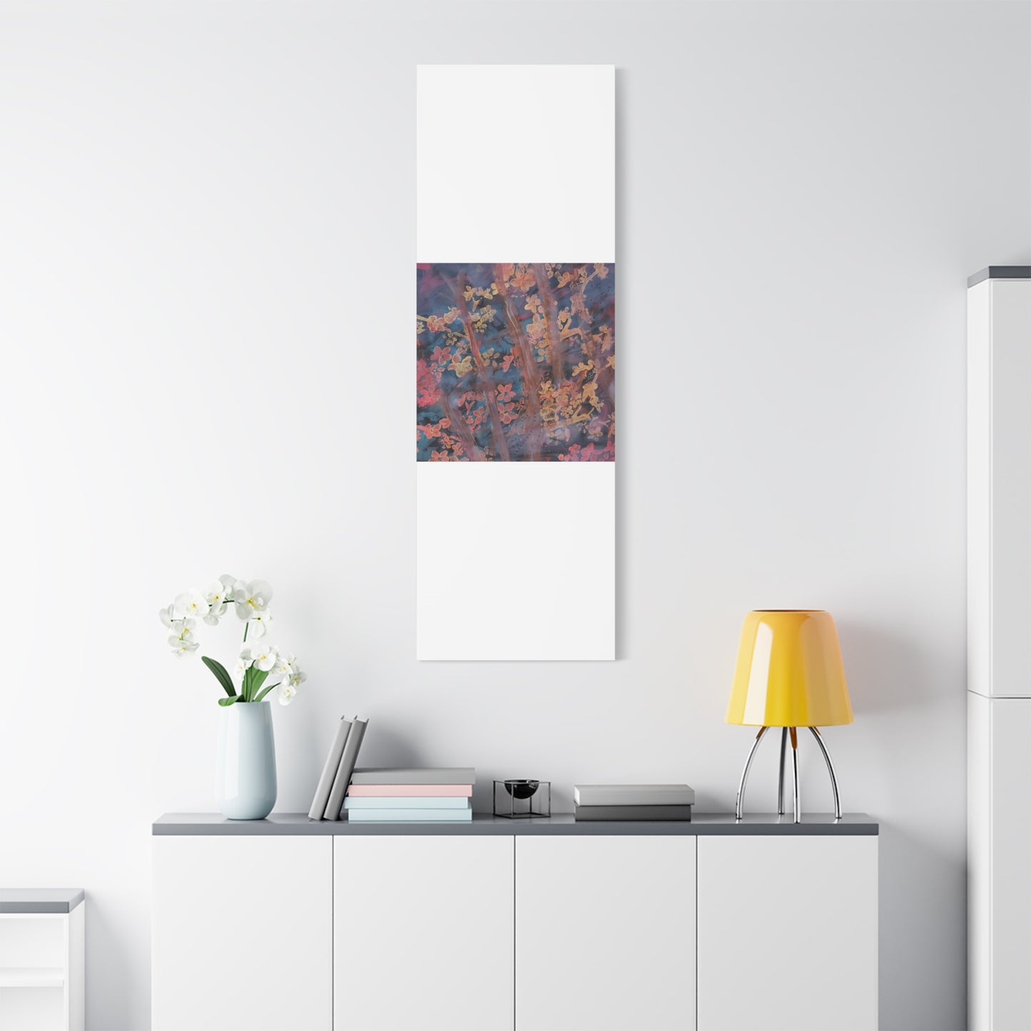 Abstract Floral Canvas Print — Moody Pink & Blue Stretched Wall Art