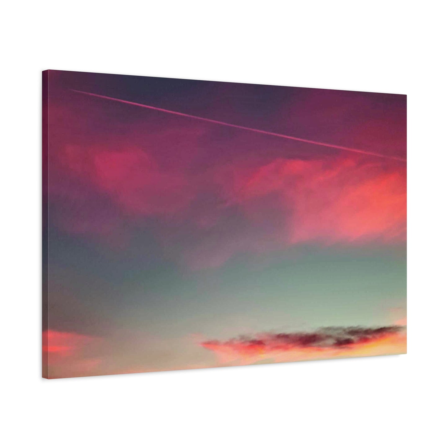 pink sky at morning - Horizon Matte Canvas Print — Vibrant Pink & Teal Sky Wall Art, Stretched 1.25"