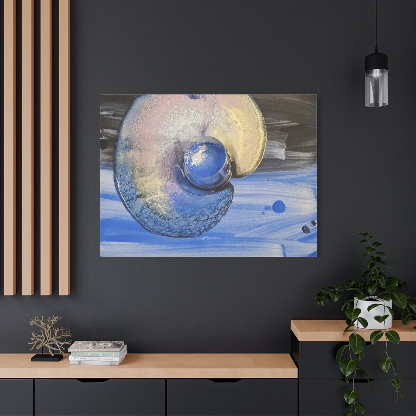 the nautilus - Abstract Blue Spiral Matte Canvas Art - Nautical Coastal Wall Decor