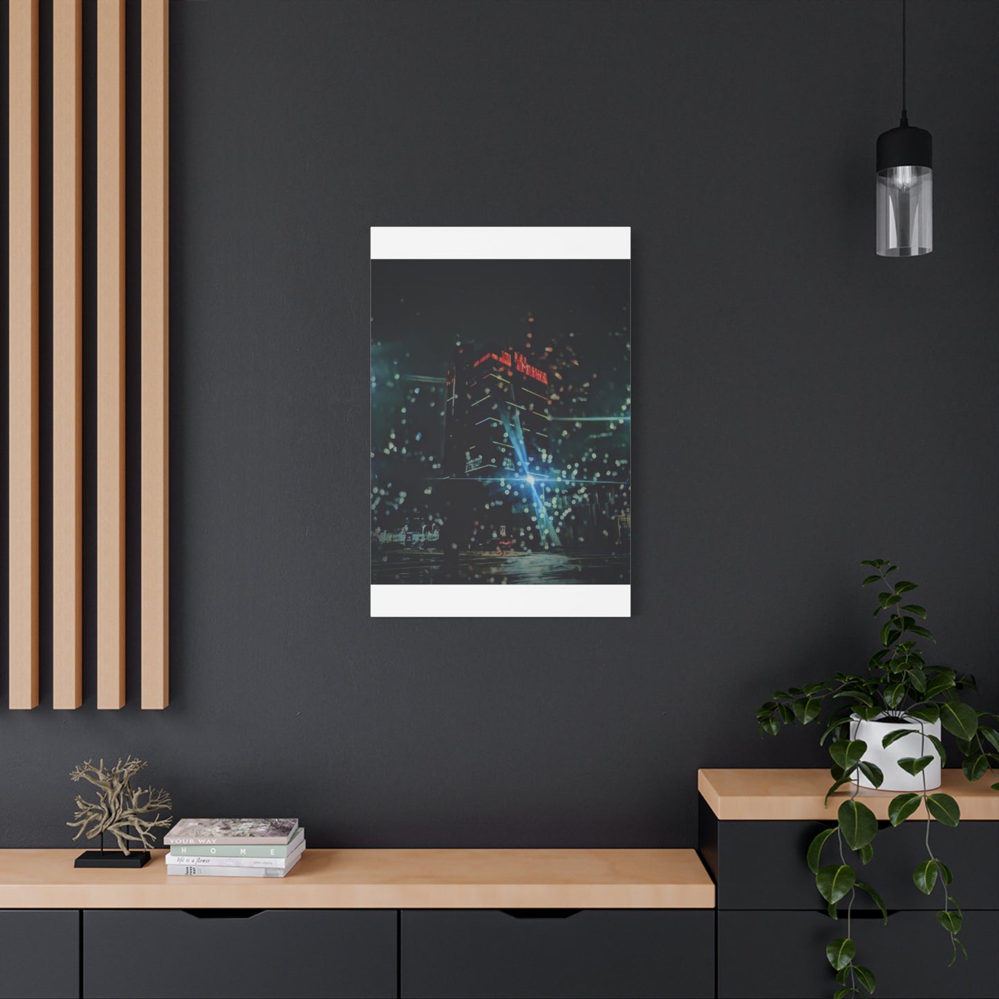 matrix @night Canvas Print — Moody Rainy Urban Wall Art (Matte Stretched)