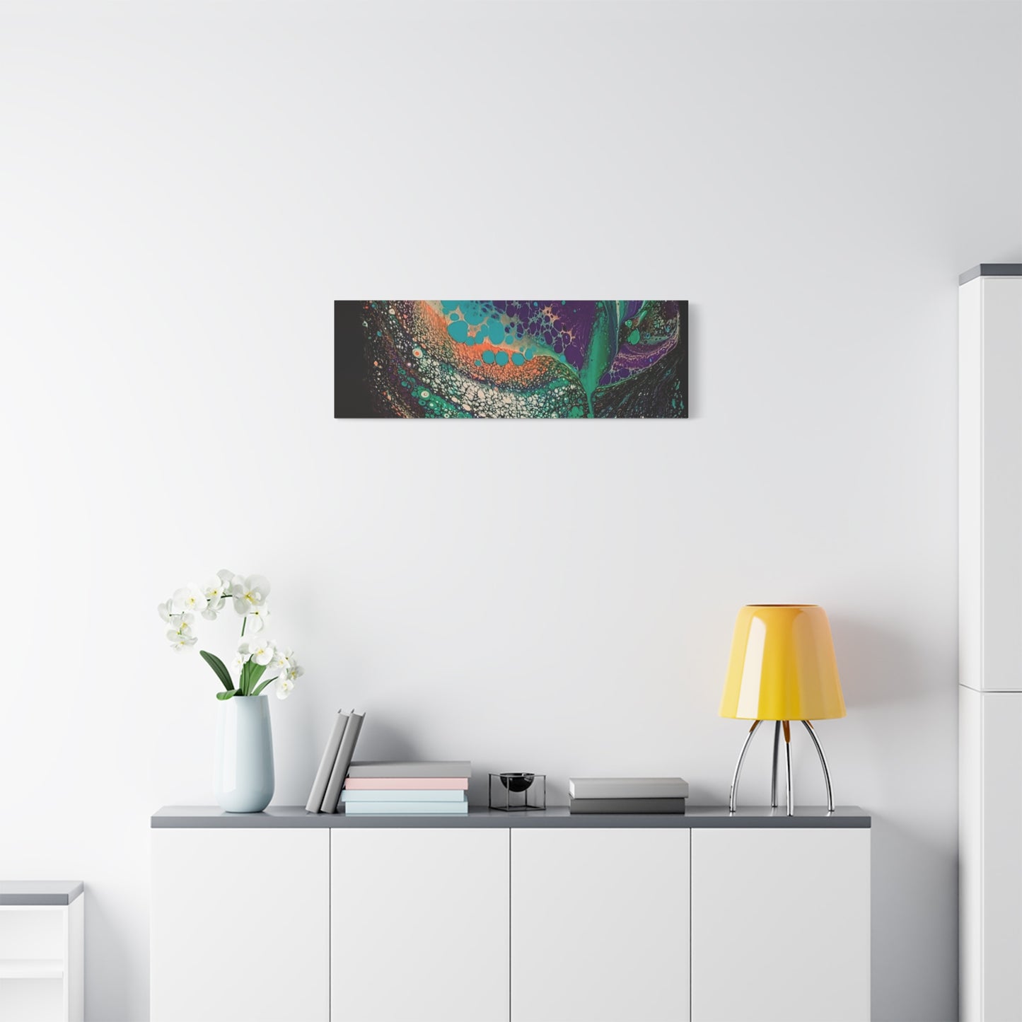 Abstract Fluid Art Canvas Print — Teal, Purple & Gold Swirl Matte Stretched Wall Art