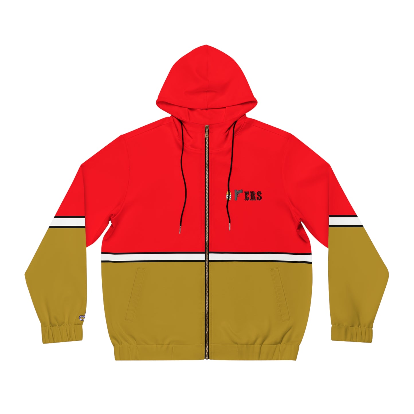 Men's Full-Zip Hoodie - Red & Gold Colorblock with 'SF' Logo