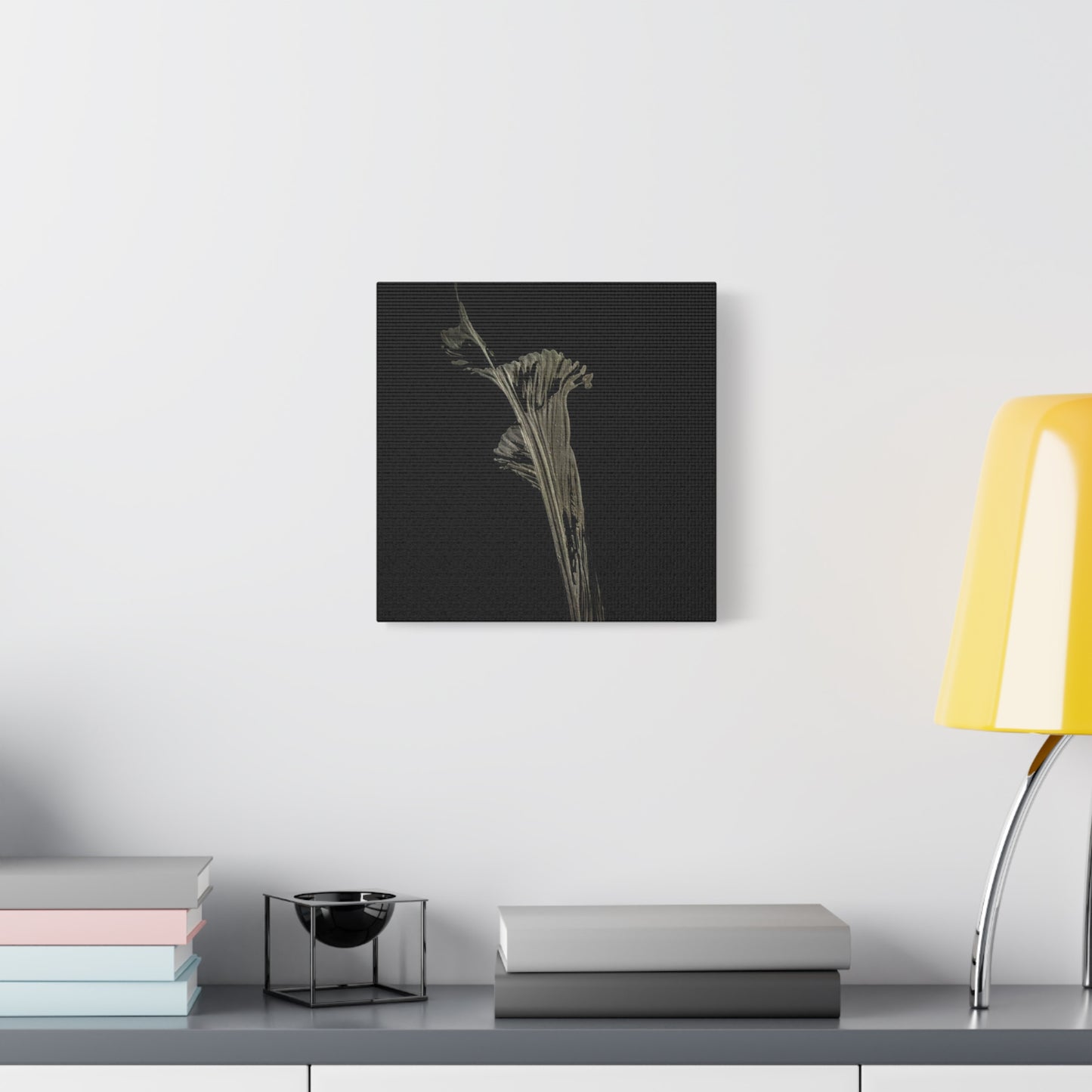 Calla Lilly - Minimalist Botanical Canvas Print — Monochrome Flower Art on Black Matte