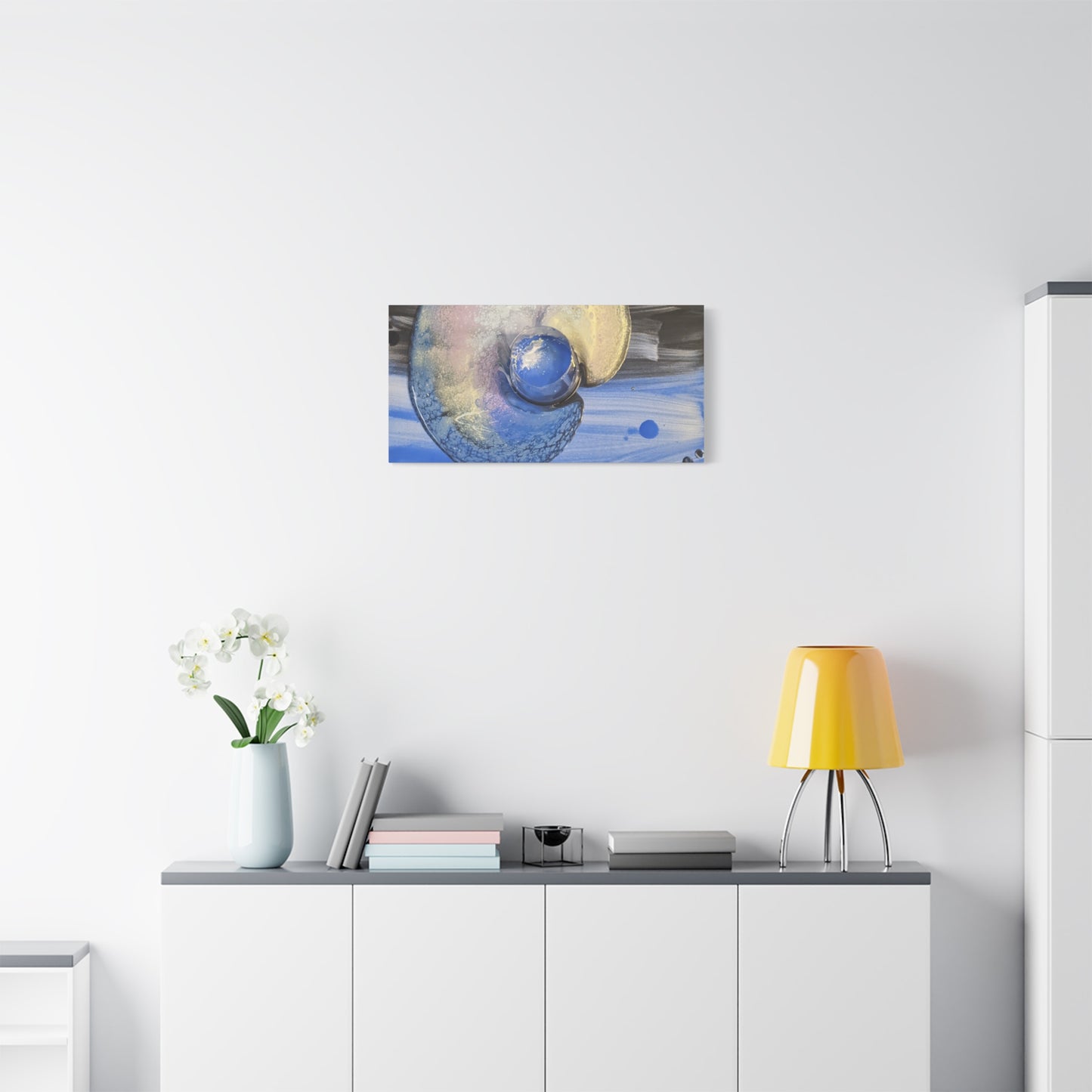 the nautilus - Abstract Blue Spiral Matte Canvas Art - Nautical Coastal Wall Decor