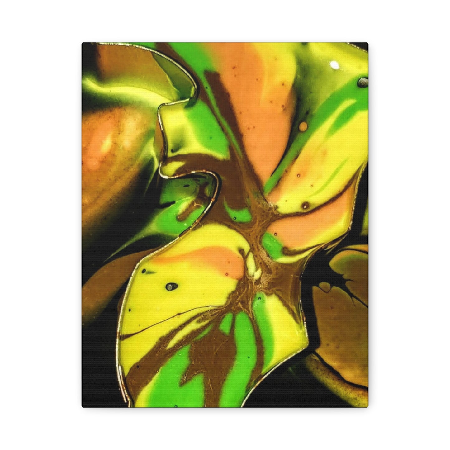 Abstract Green & Gold Fluid Art Matte Canvas Print (Stretched)
