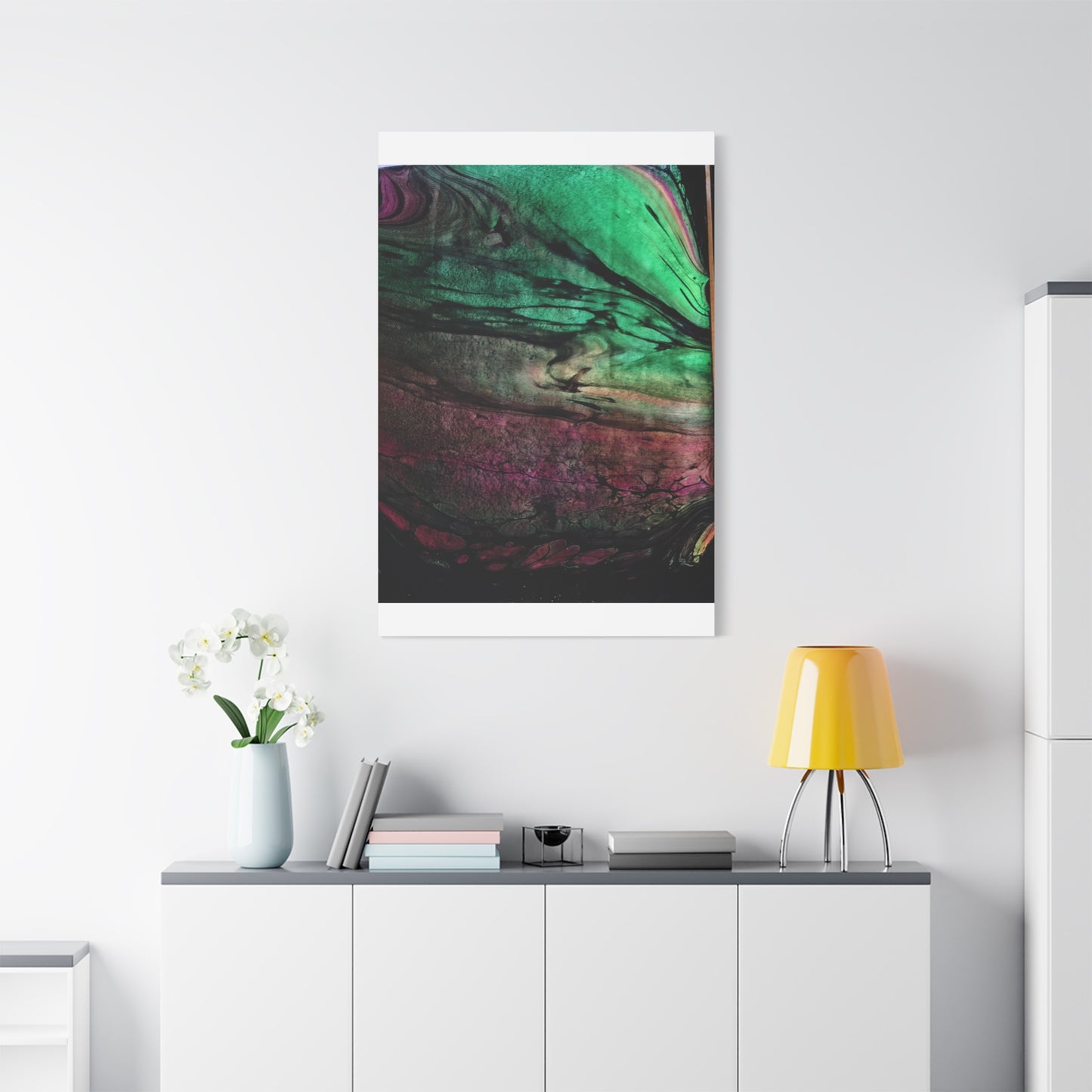 flame tempered pour - Abstract Teal & Magenta Canvas Wall Art — Matte Stretched 1.25"