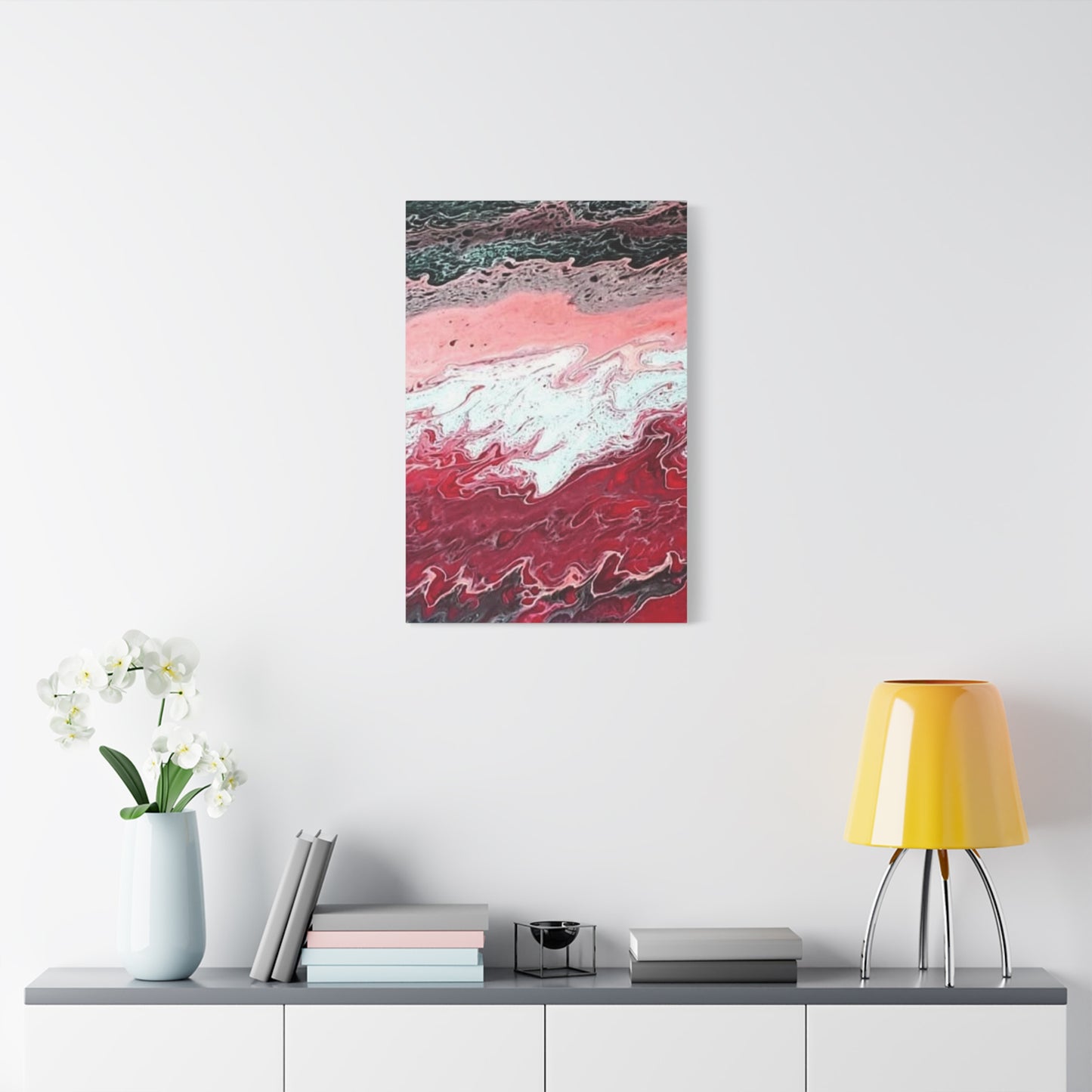 Abstract Pink & Red Fluid Art Canvas — Matte Stretched Wall Art