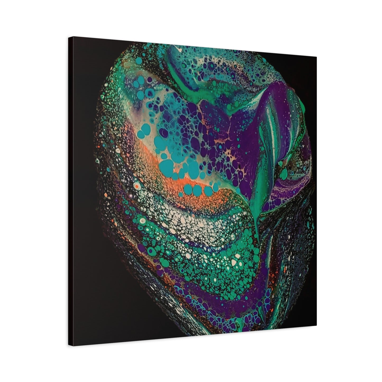 Abstract Fluid Art Canvas Print — Teal, Purple & Gold Swirl Matte Stretched Wall Art