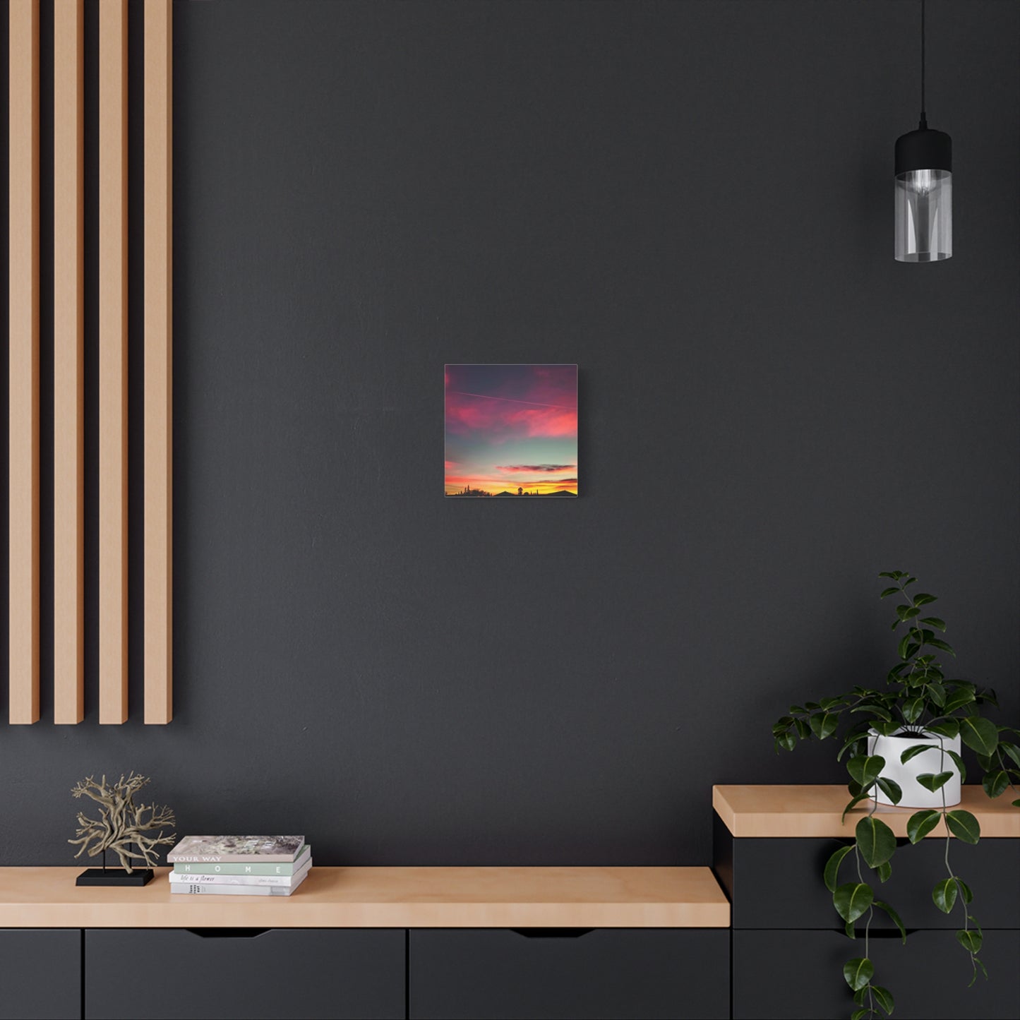 pink sky at morning - Horizon Matte Canvas Print — Vibrant Pink & Teal Sky Wall Art, Stretched 1.25"