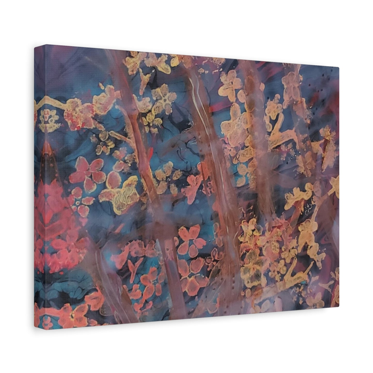 Abstract Floral Canvas Print — Moody Pink & Blue Stretched Wall Art