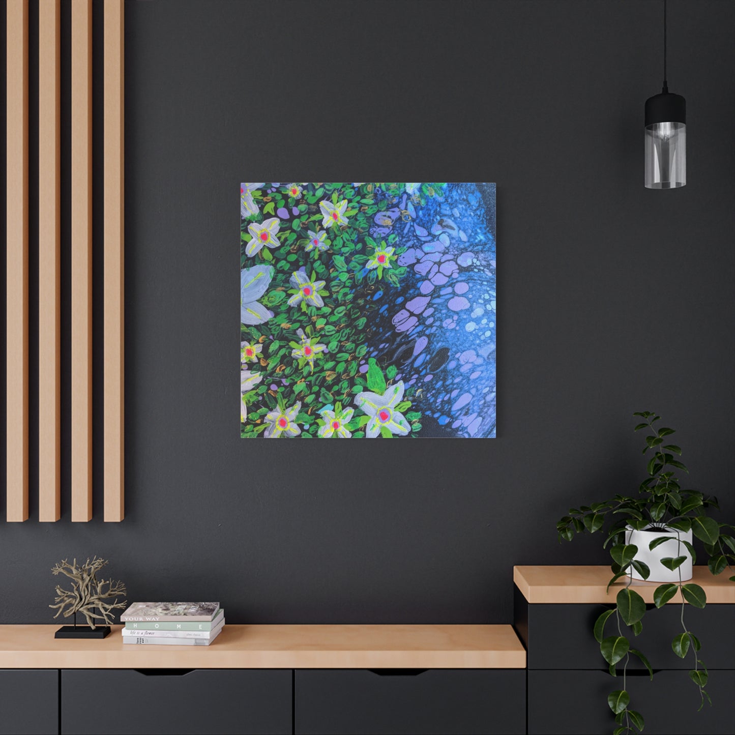 Floetrol&Flowers -  Reef Matte Canvas Wall Art — Blue & Green Abstract Flower Painting