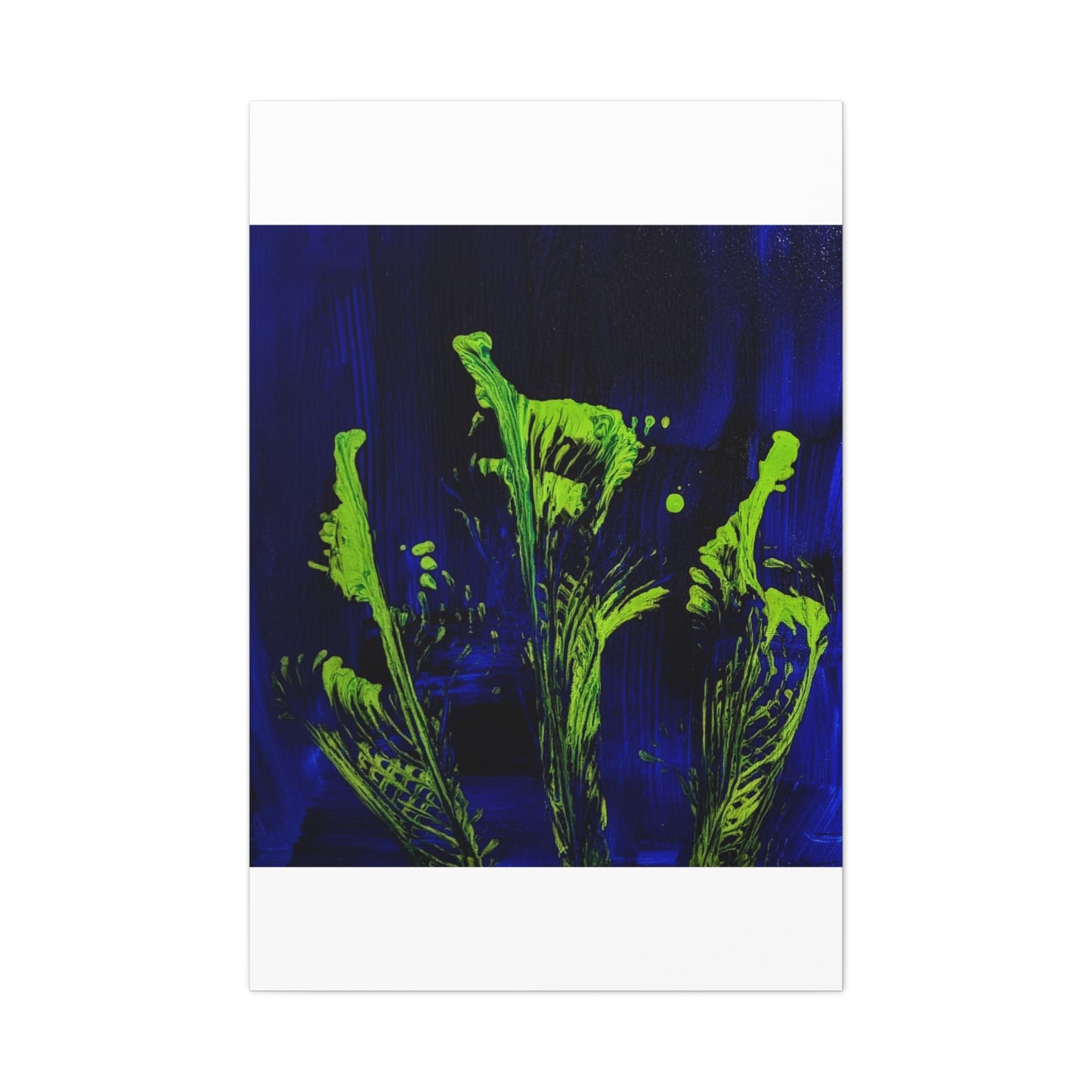 calla_lillies_pt.2 - Neon Floral Abstract Canvas Print — Blue & Lime Stretched Wall Art