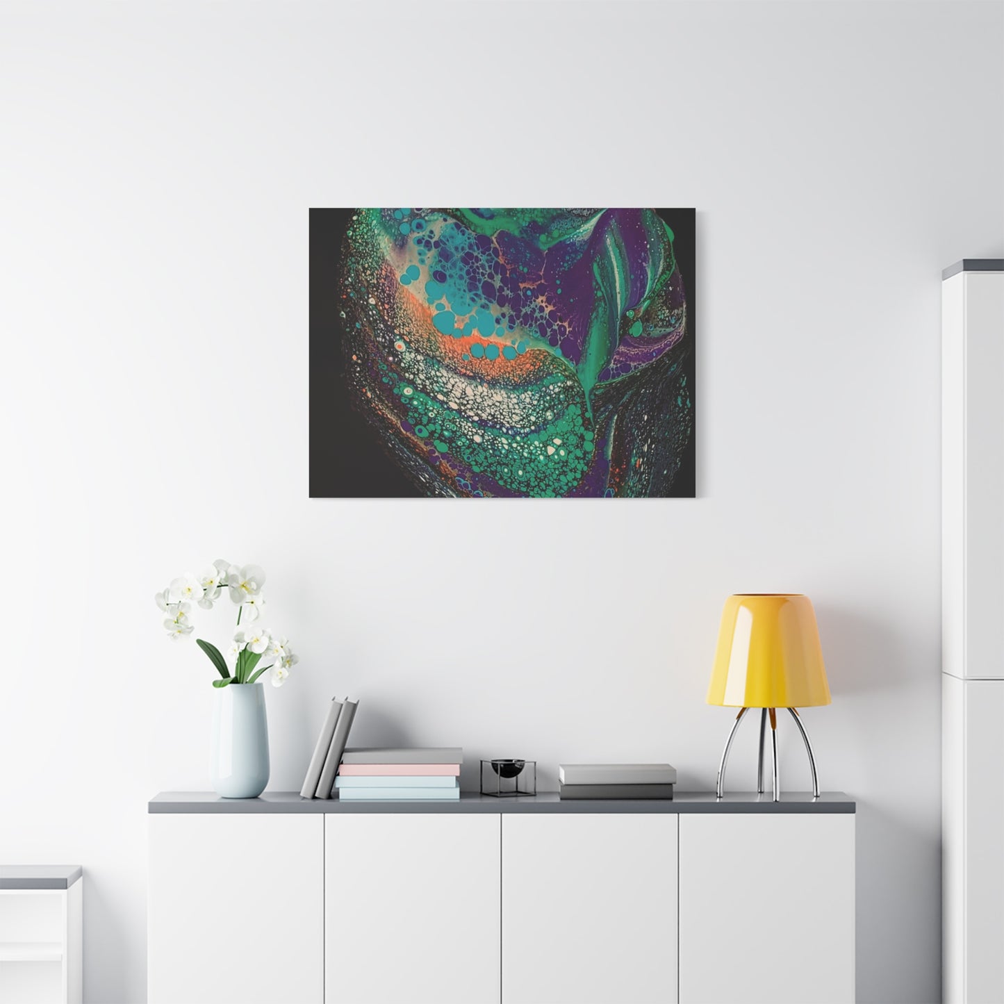 Abstract Fluid Art Canvas Print — Teal, Purple & Gold Swirl Matte Stretched Wall Art
