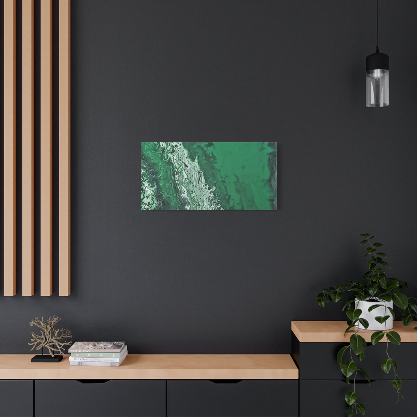 Emerald Wave Abstract Canvas Print — Matte Stretched Wall Art