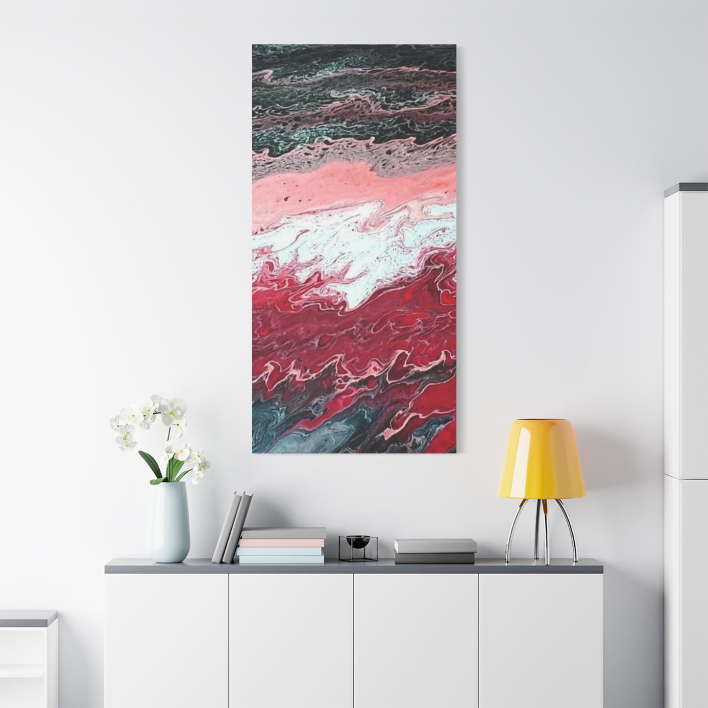 Abstract Pink & Red Fluid Art Canvas — Matte Stretched Wall Art