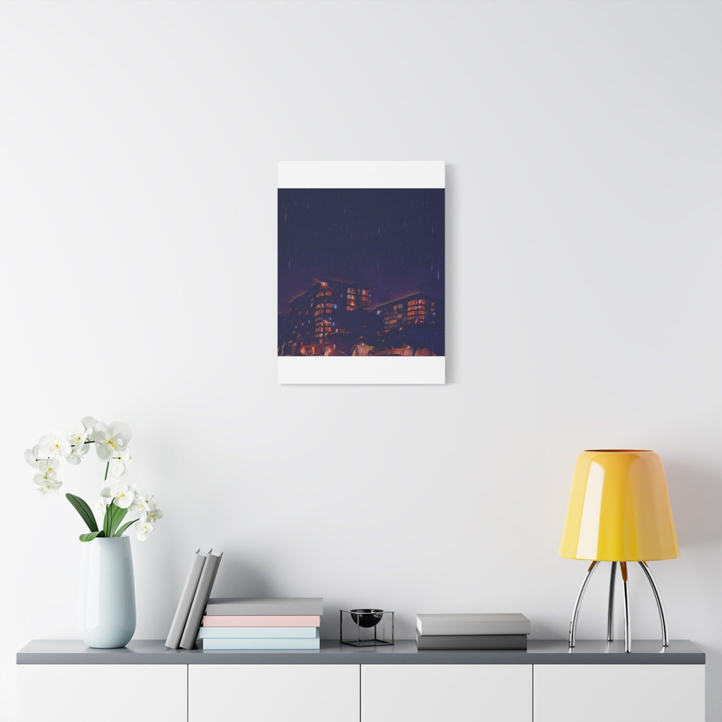 Neon Percipitation @ night - Canvas Print — Moody Urban Wall Art