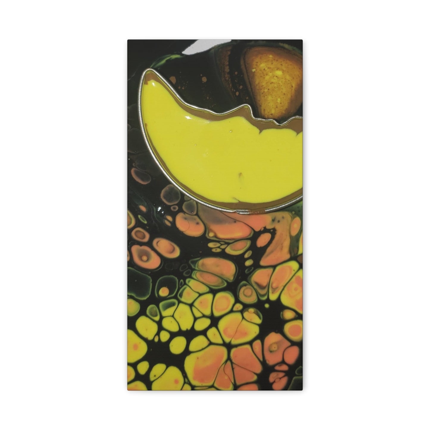Abstract Fluid Art Canvas Print — Yellow & Black Cell Pour