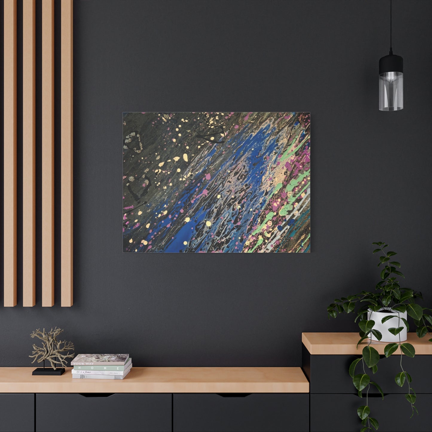 Abstract Splatter Matte Canvas Print — Colorful Fluid Art Wall Decor, Stretched 1.25"