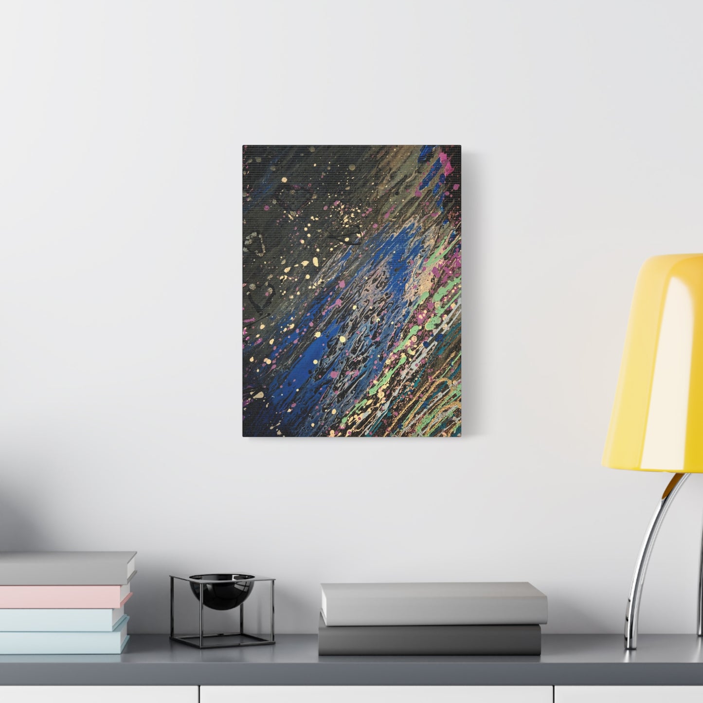 Abstract Splatter Matte Canvas Print — Colorful Fluid Art Wall Decor, Stretched 1.25"