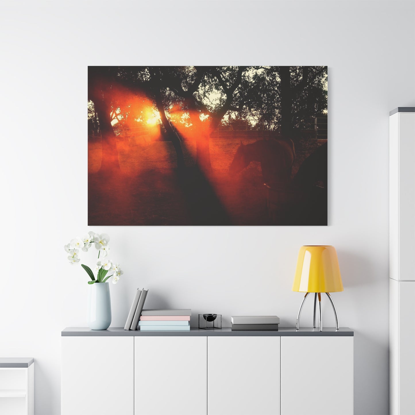 Sunset Forest Matte Canvas Wall Art — Dramatic Orange Light Photography