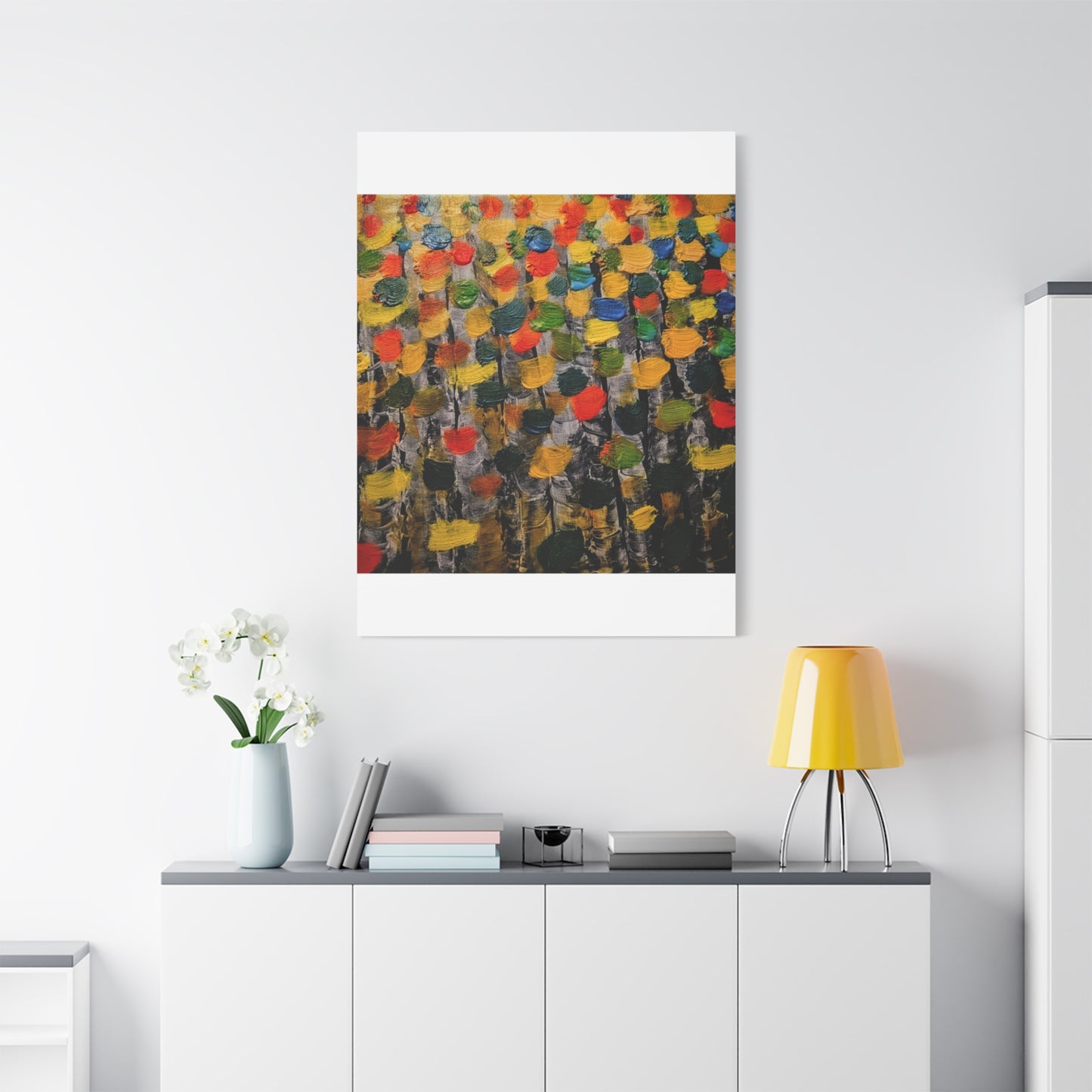 birch trees with color strokes - Abstract Color Bloom Matte Canvas Wall Art — Stretched 1.25"