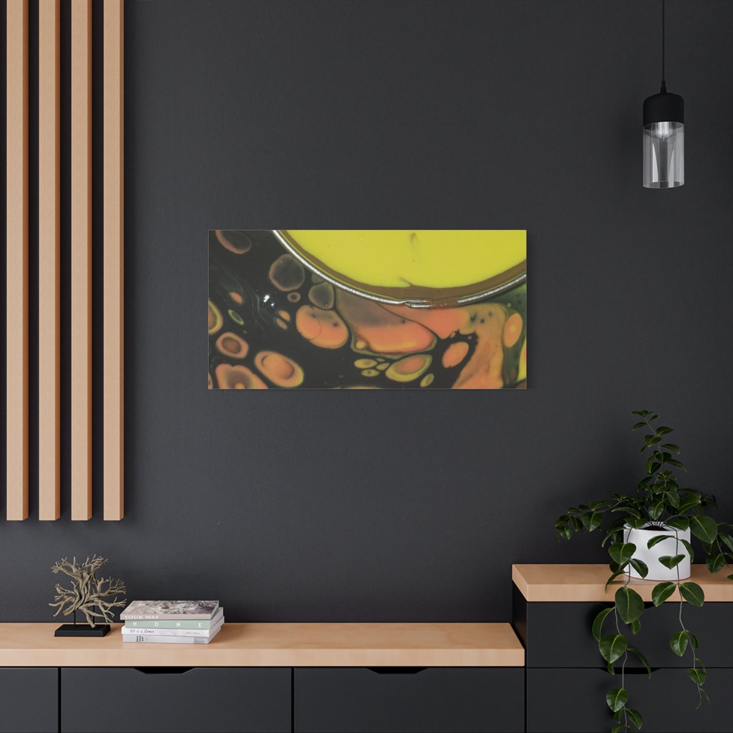 Abstract Fluid Art Canvas Print — Yellow & Black Cell Pour