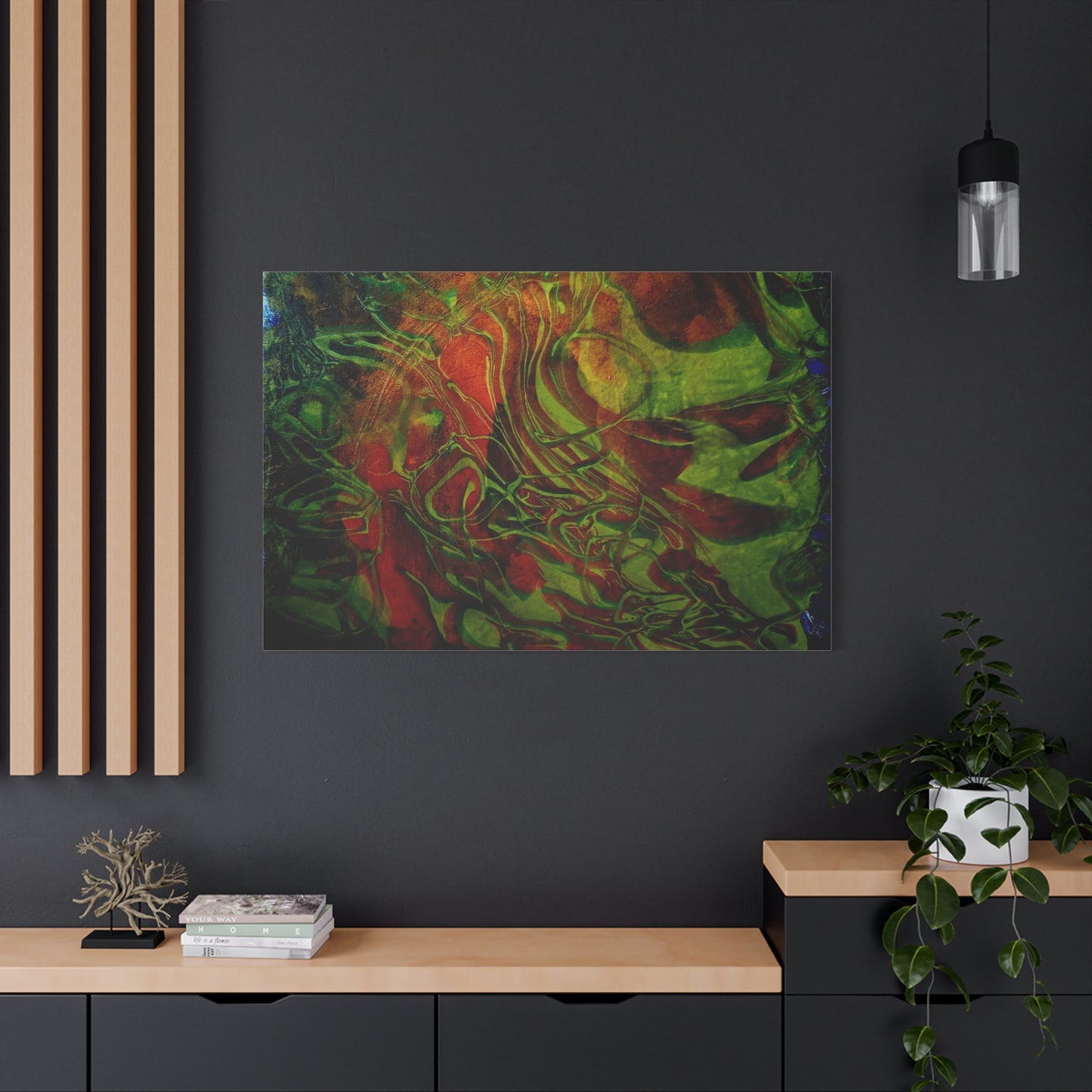 Abstract Green & Red Fluid Art Canvas Print