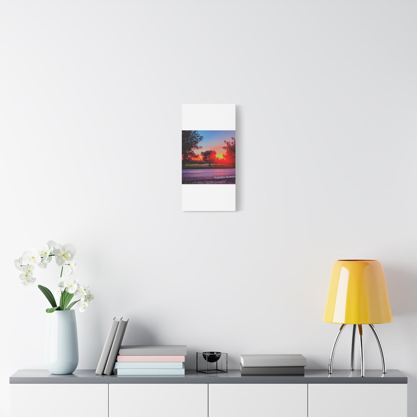 4th green @muni - Sunset Park Matte Canvas Print — Vibrant Red & Orange Landscape Wall Art