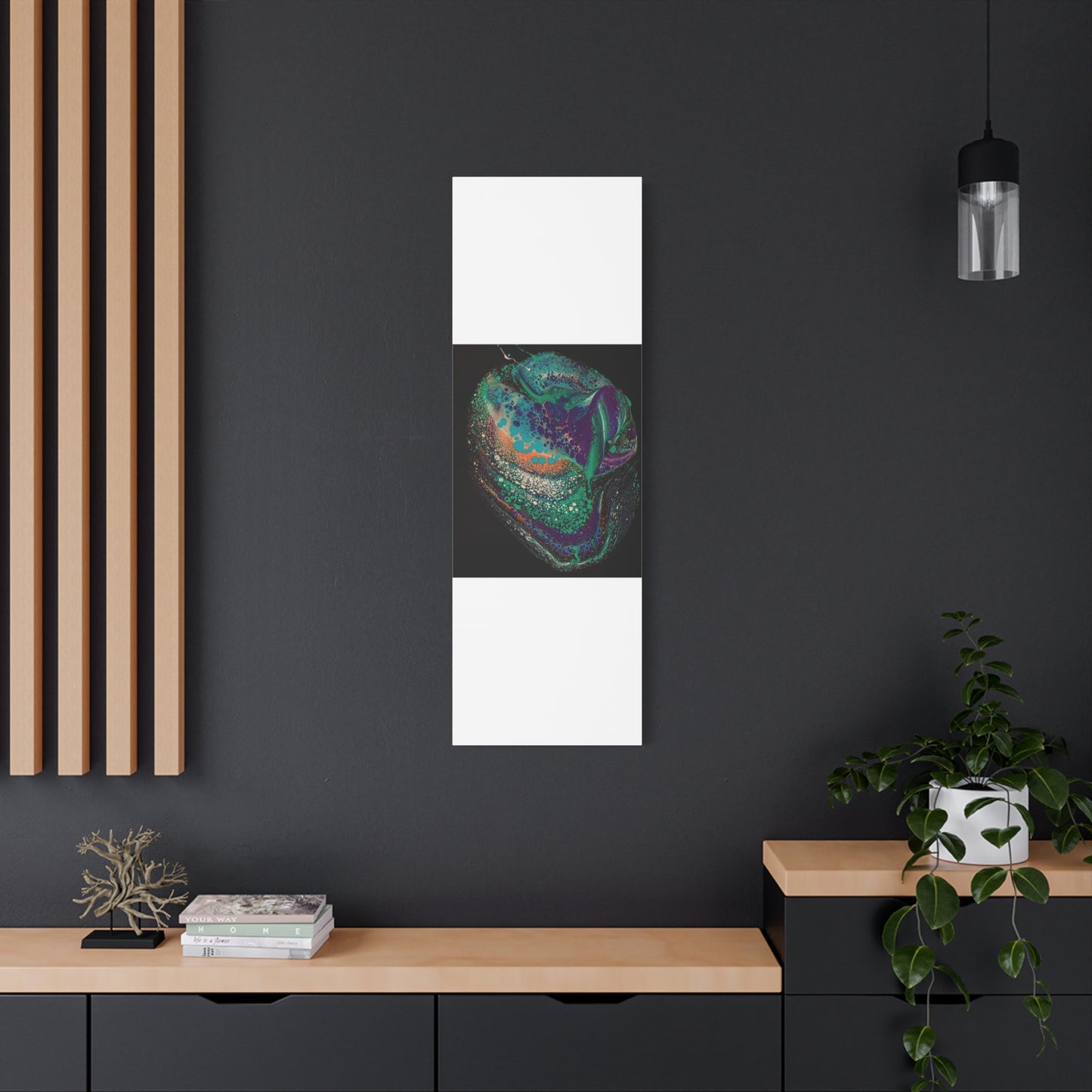 Abstract Fluid Art Canvas Print — Teal, Purple & Gold Swirl Matte Stretched Wall Art