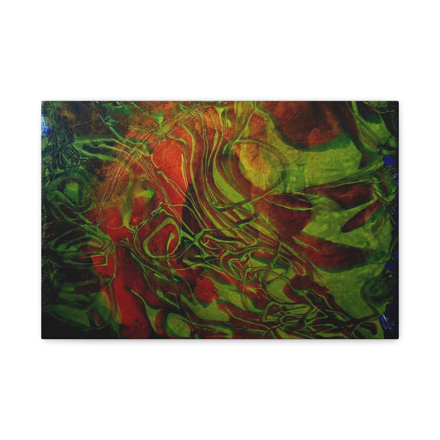 Abstract Green & Red Fluid Art Canvas Print