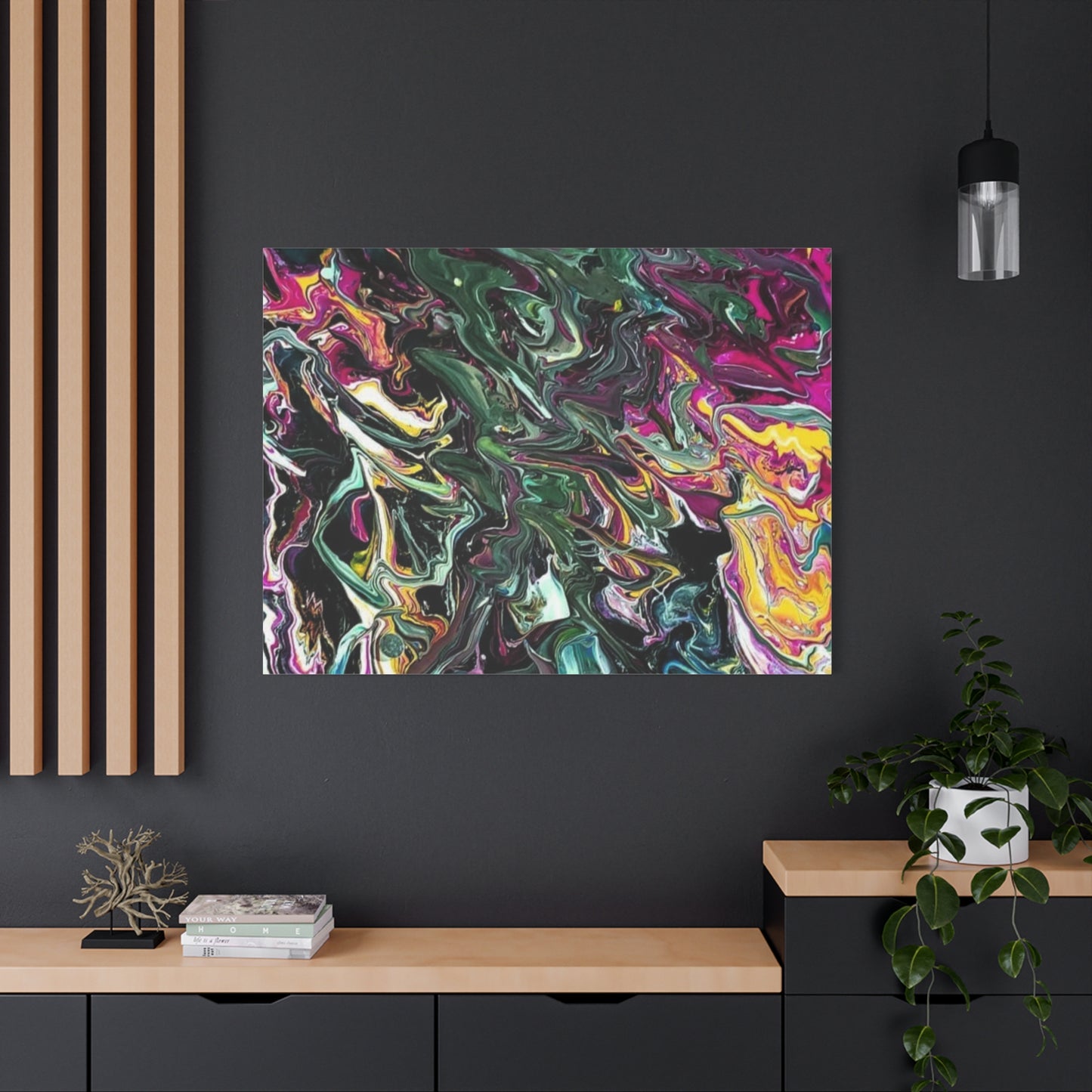 chaos in the garden - Abstract Fluid Art Matte Canvas Print - Colorful Swirl Wall Art