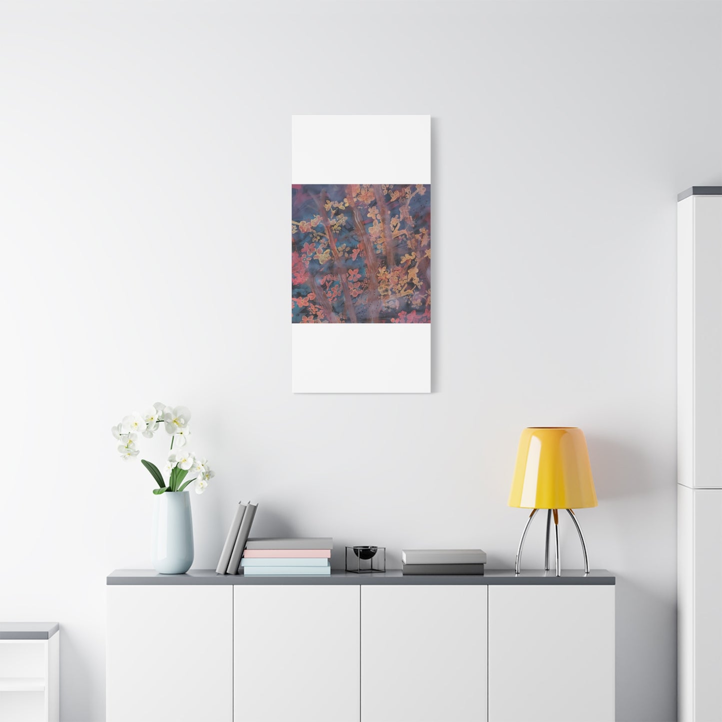 Abstract Floral Canvas Print — Moody Pink & Blue Stretched Wall Art