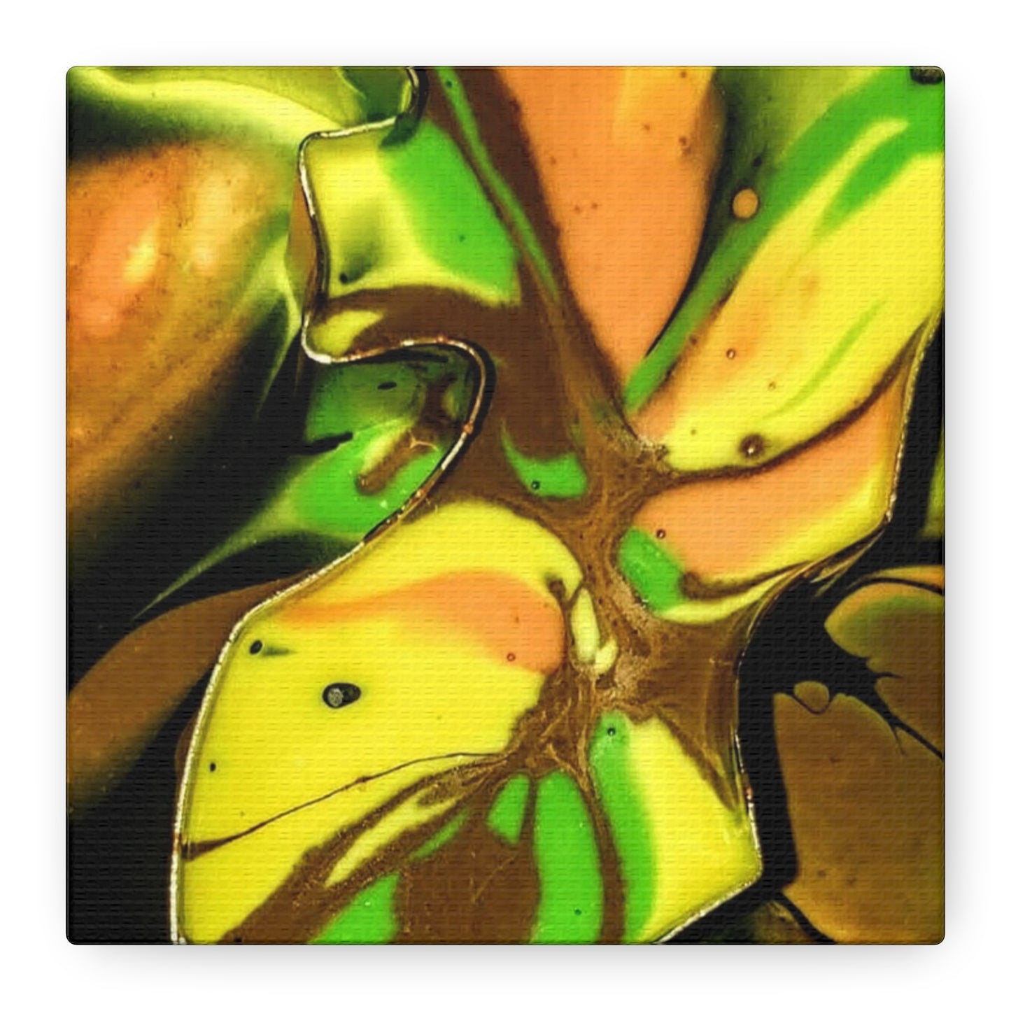 Abstract Green & Gold Fluid Art Matte Canvas Print (Stretched)