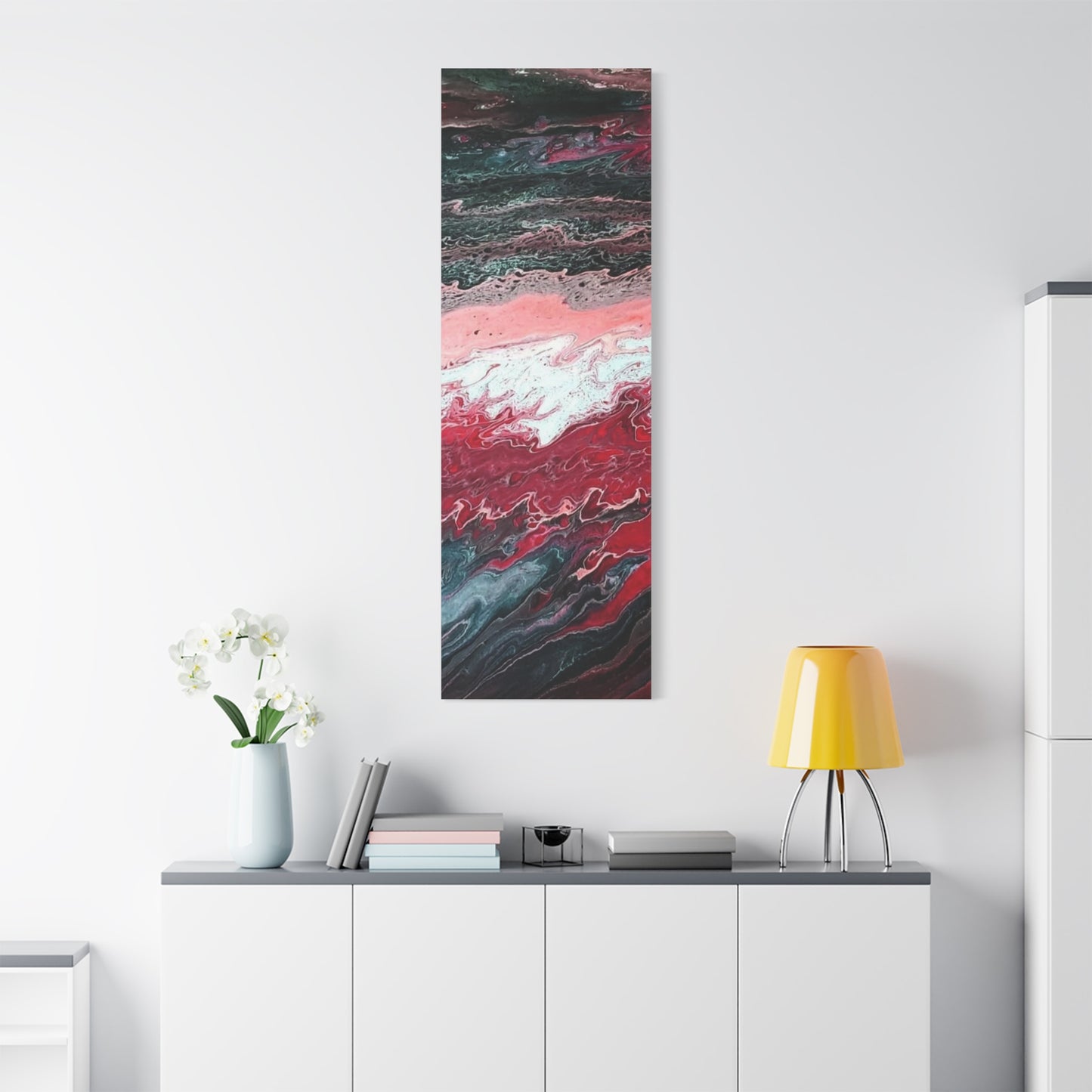 Abstract Pink & Red Fluid Art Canvas — Matte Stretched Wall Art