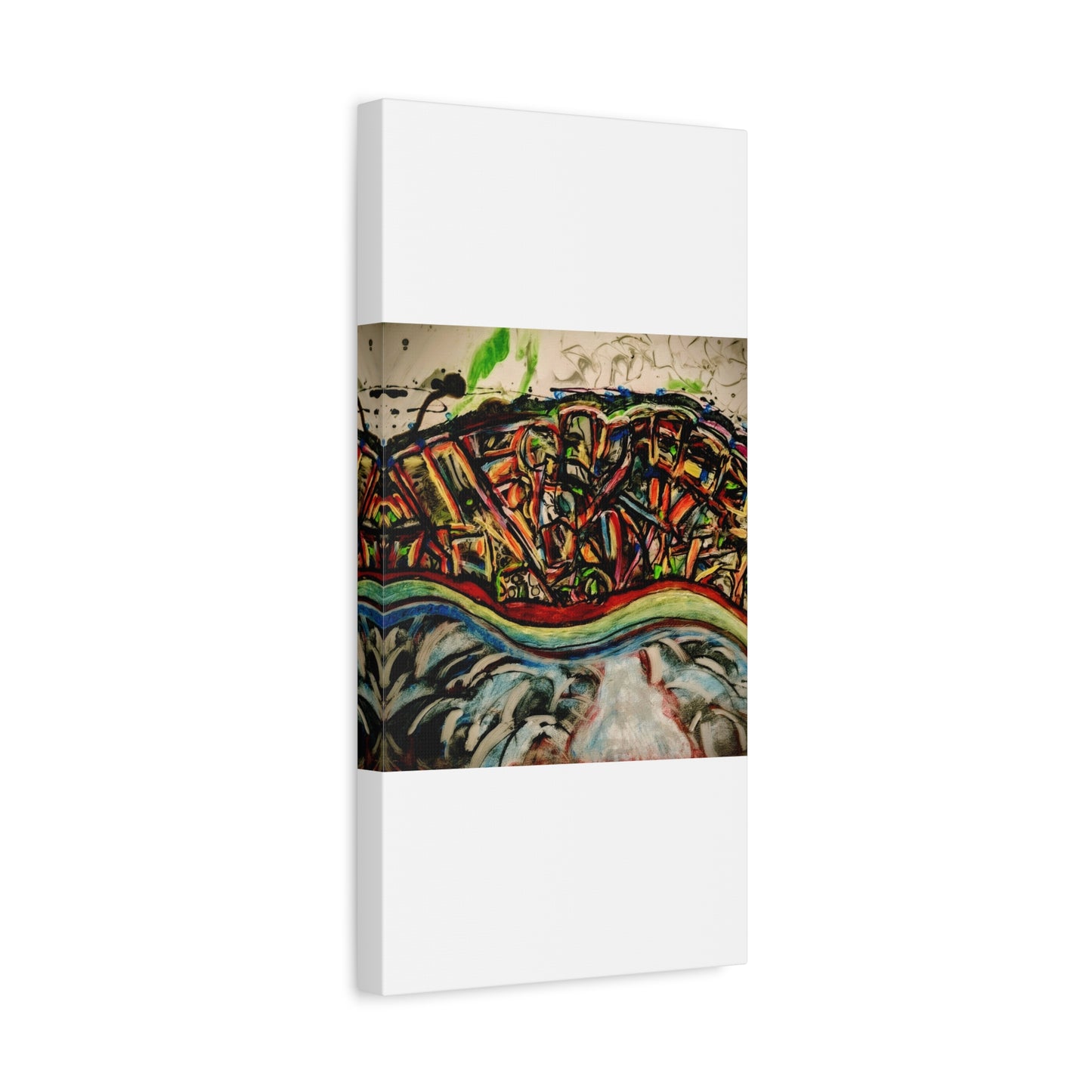 Acrylic_inequalities - Abstract Coastal Cityscape Canvas — Vibrant Ocean Wave Wall Art