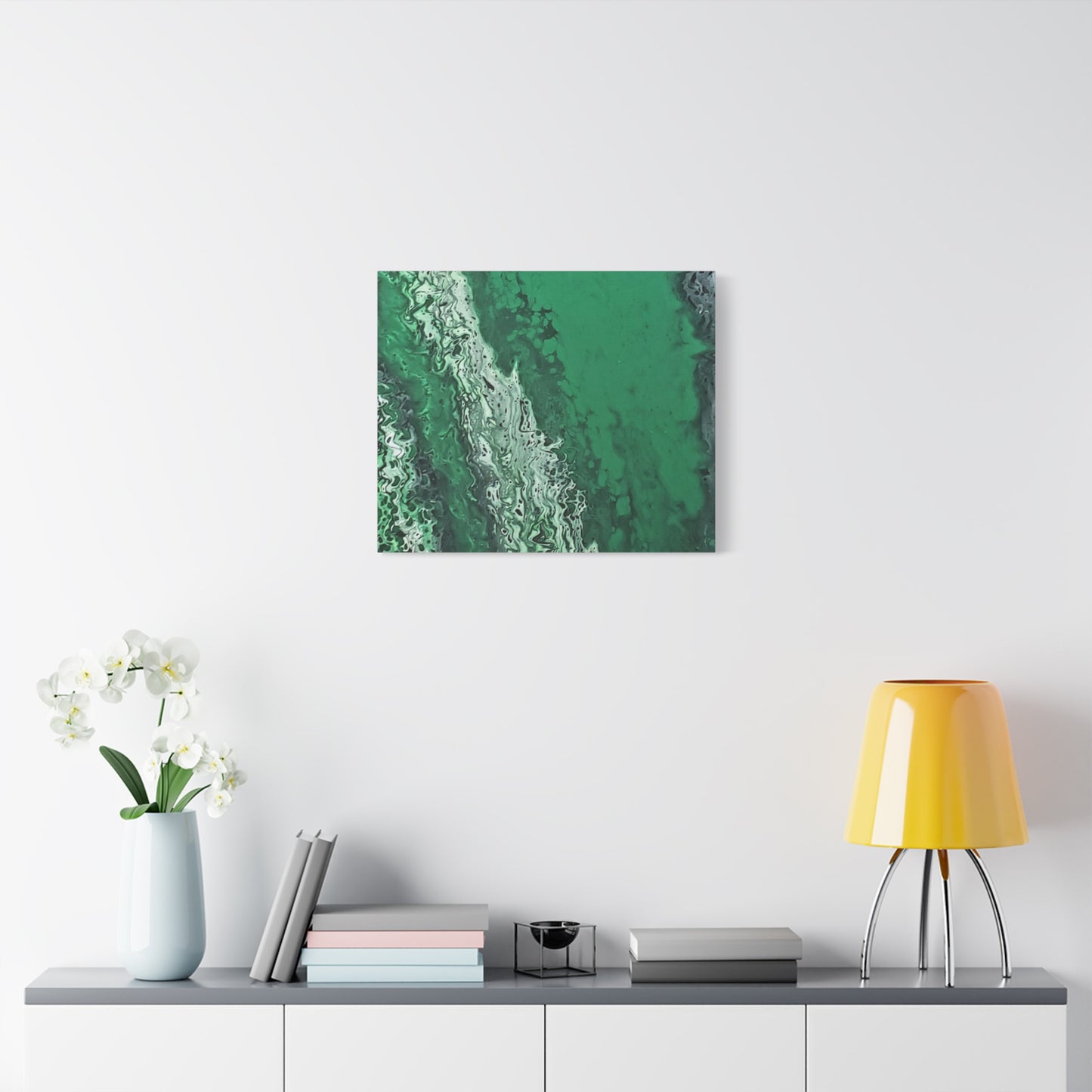 Emerald Wave Abstract Canvas Print — Matte Stretched Wall Art