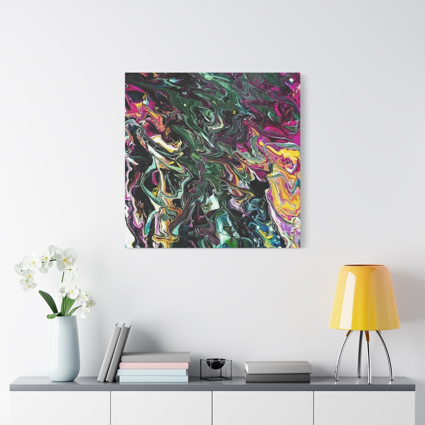 chaos in the garden - Abstract Fluid Art Matte Canvas Print - Colorful Swirl Wall Art