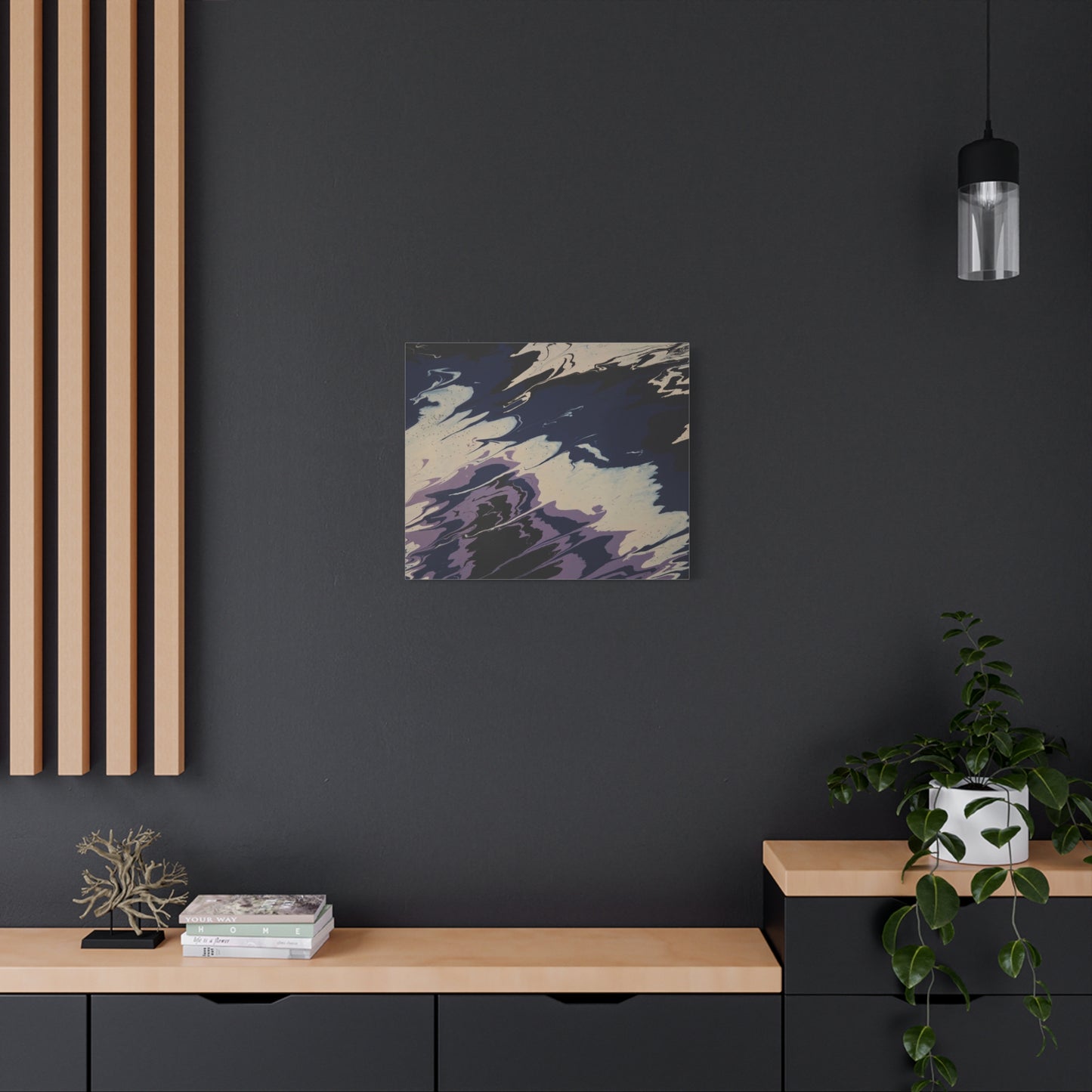Abstract Navy & Lavender Wave Matte Stretched Canvas (1.25")