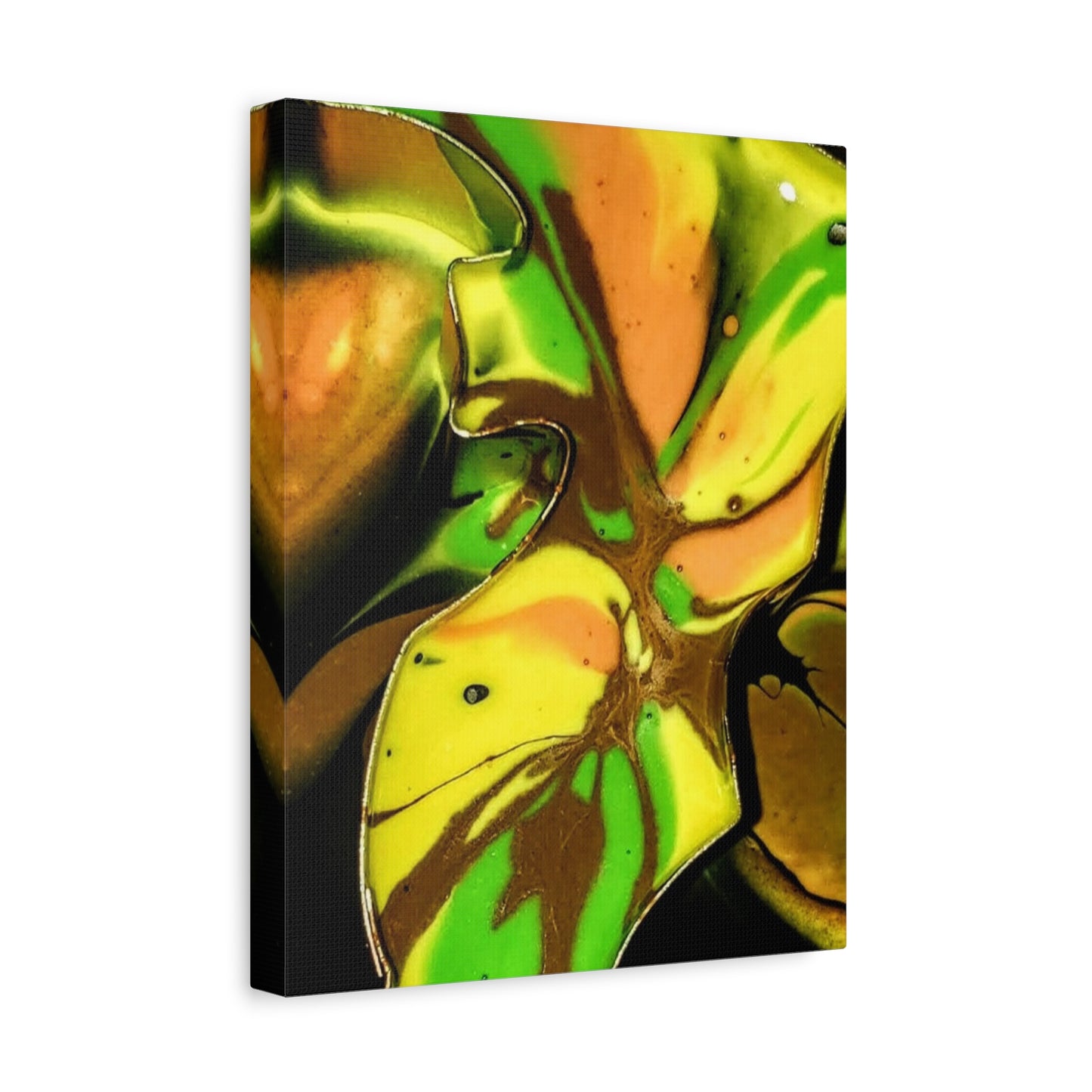 Abstract Green & Gold Fluid Art Matte Canvas Print (Stretched)