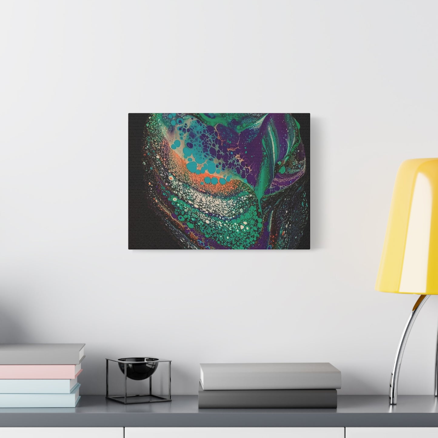 Abstract Fluid Art Canvas Print — Teal, Purple & Gold Swirl Matte Stretched Wall Art