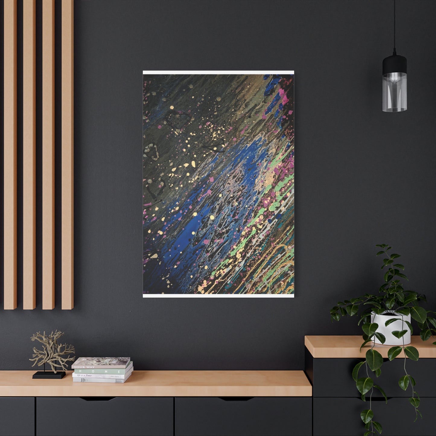 Abstract Splatter Matte Canvas Print — Colorful Fluid Art Wall Decor, Stretched 1.25"