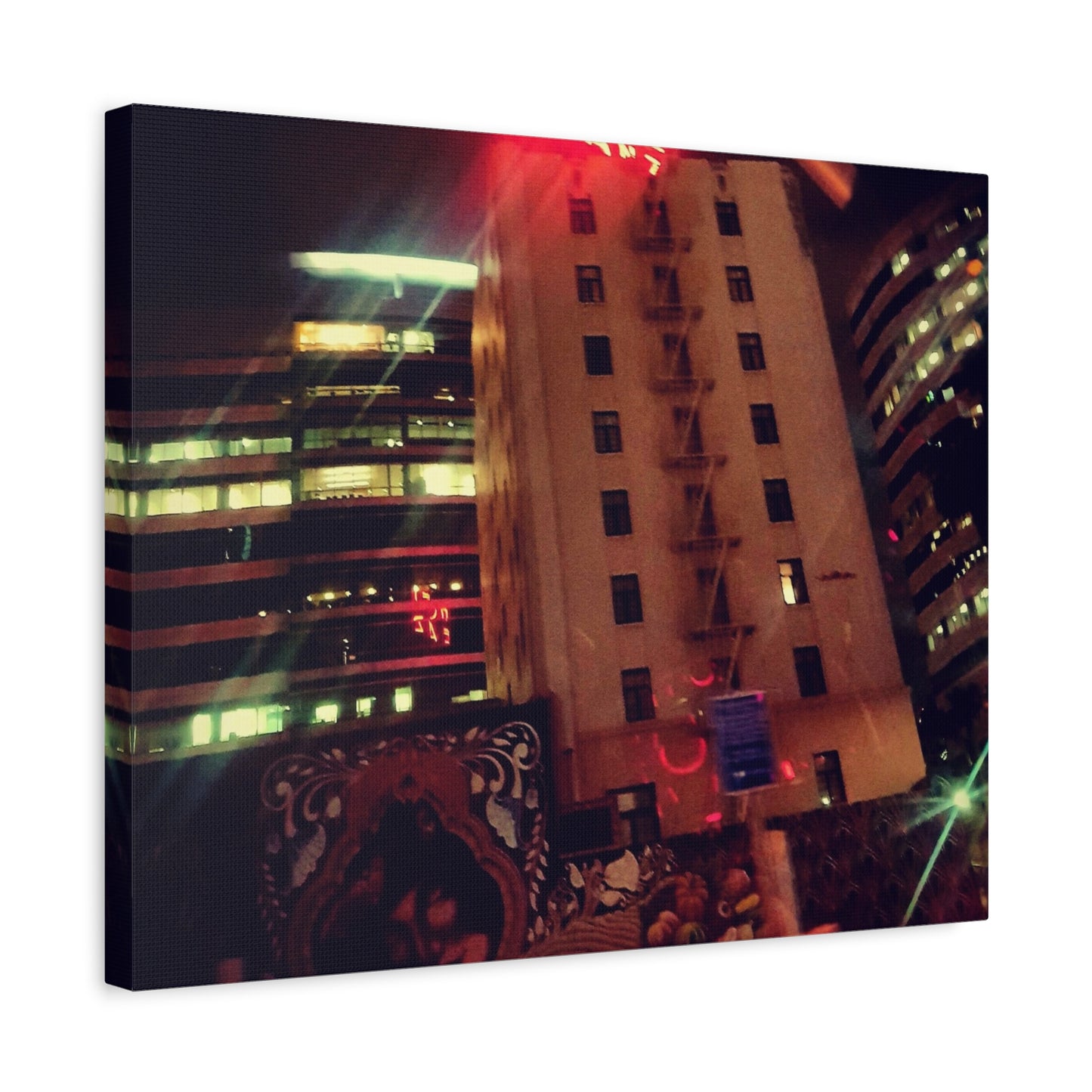 Hotel DeAnza - City Nightscape Canvas Print — Urban Street Art Building Matte Stretched 1.25"