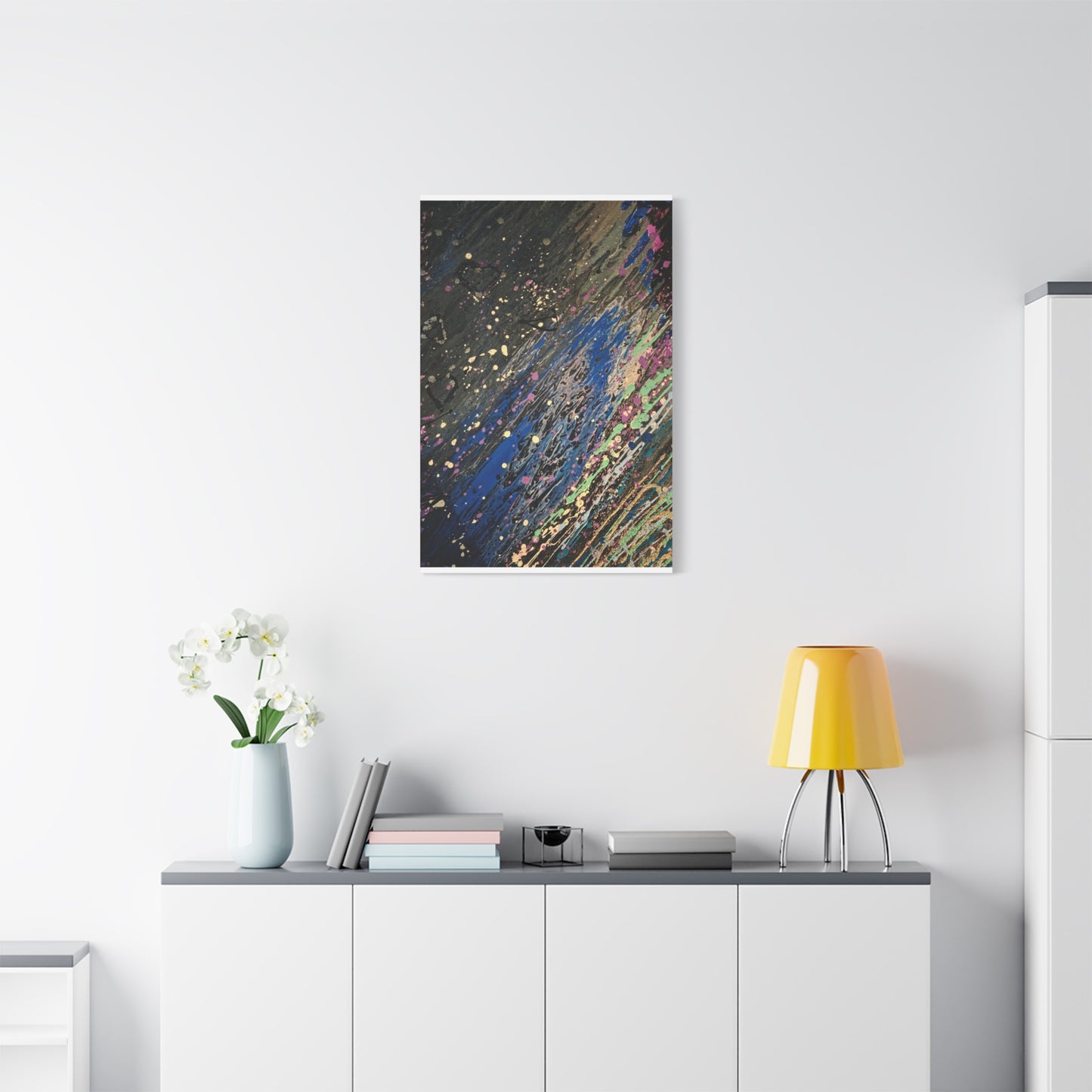 Abstract Splatter Matte Canvas Print — Colorful Fluid Art Wall Decor, Stretched 1.25"