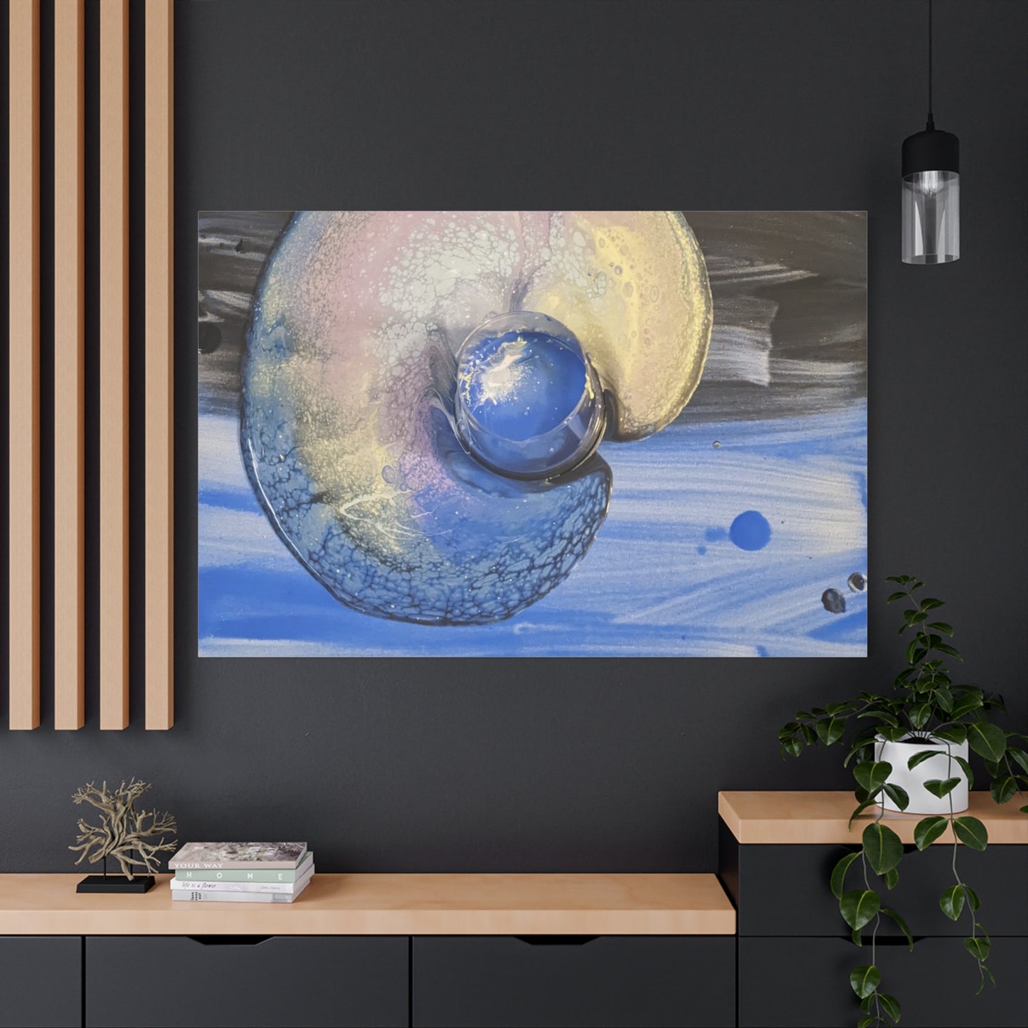 the nautilus - Abstract Blue Spiral Matte Canvas Art - Nautical Coastal Wall Decor
