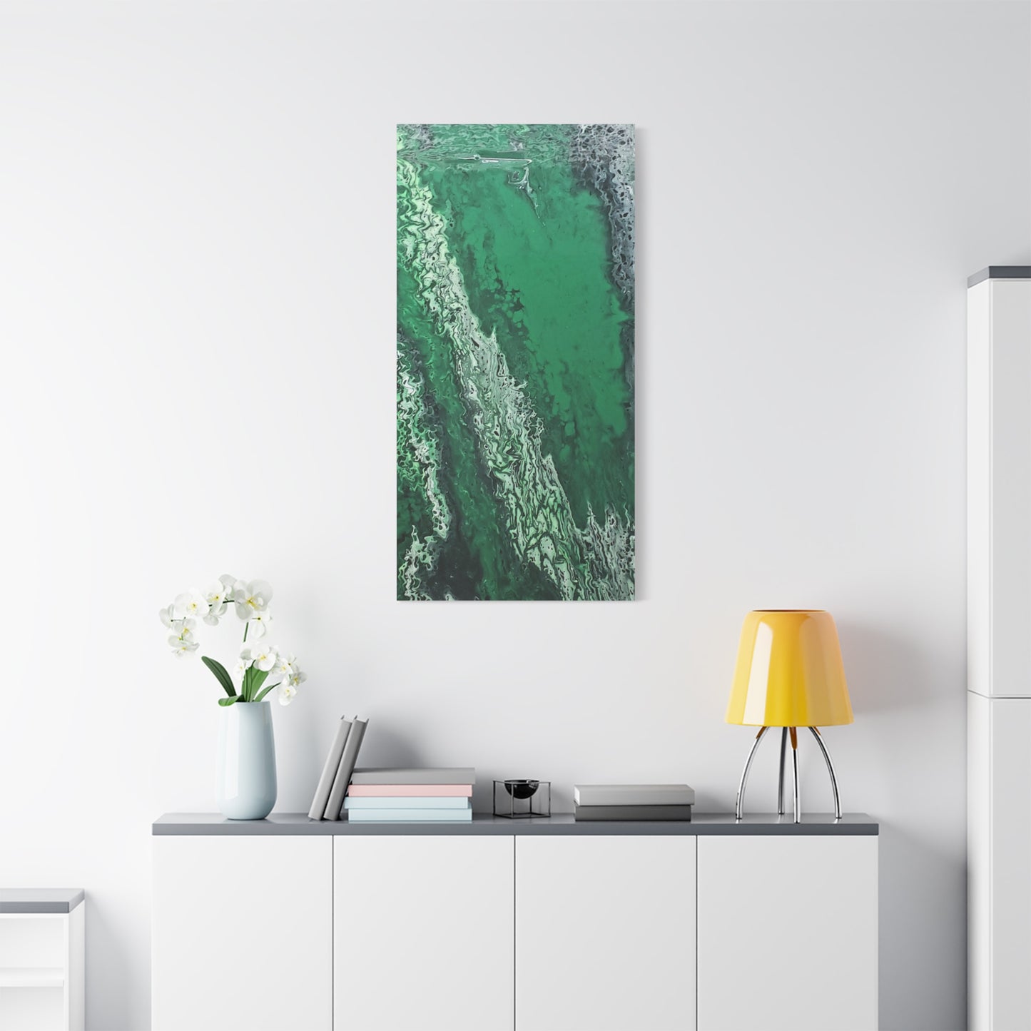 Emerald Wave Abstract Canvas Print — Matte Stretched Wall Art