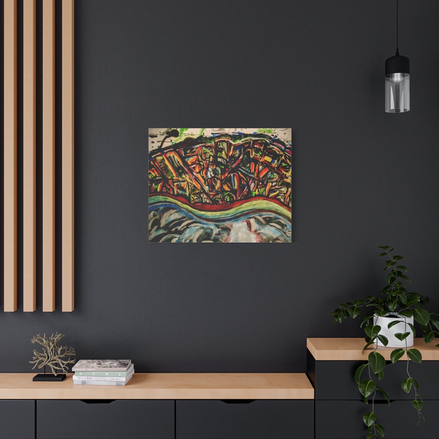 Acrylic_inequalities - Abstract Coastal Cityscape Canvas — Vibrant Ocean Wave Wall Art