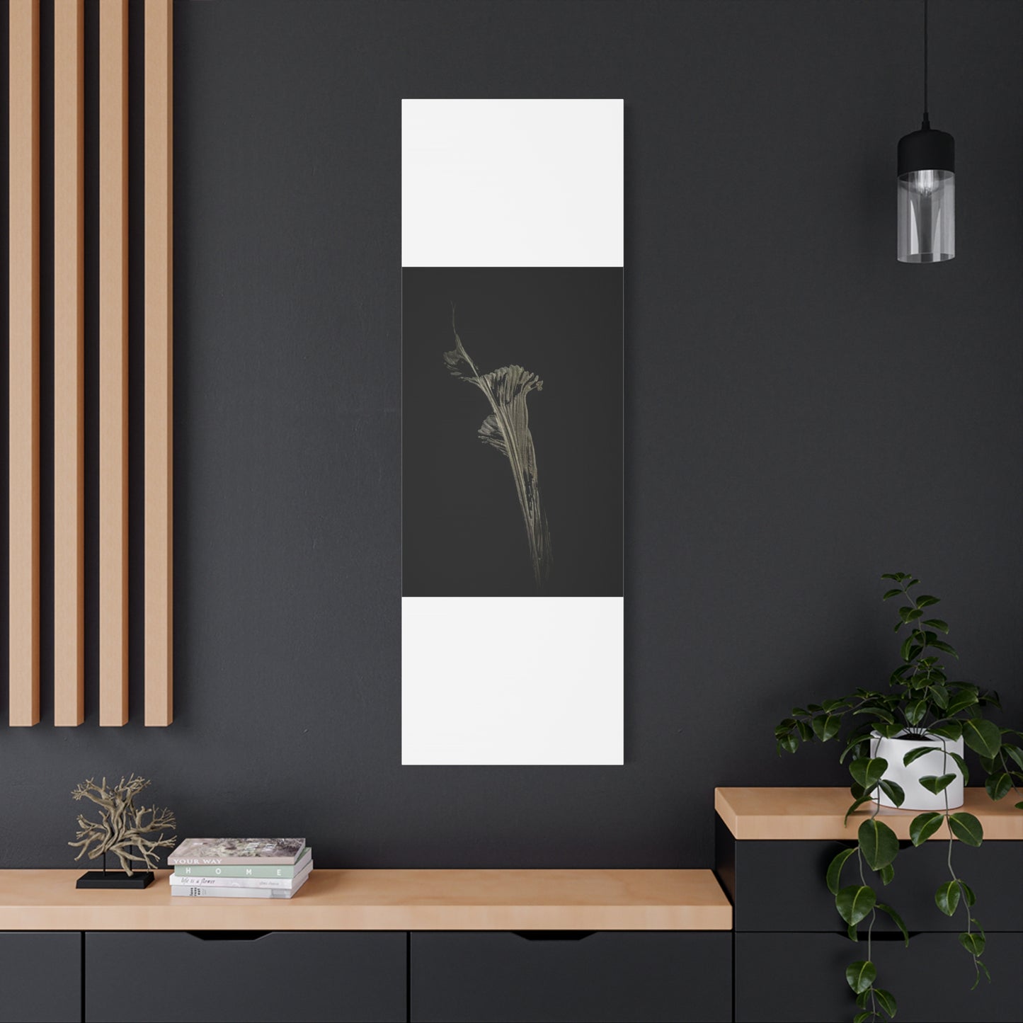 Calla Lilly - Minimalist Botanical Canvas Print — Monochrome Flower Art on Black Matte