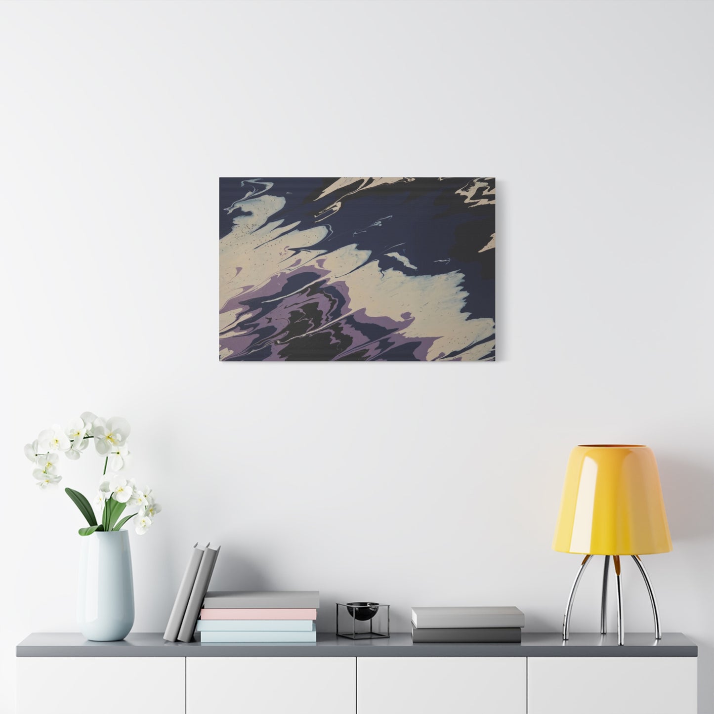 Abstract Navy & Lavender Wave Matte Stretched Canvas (1.25")