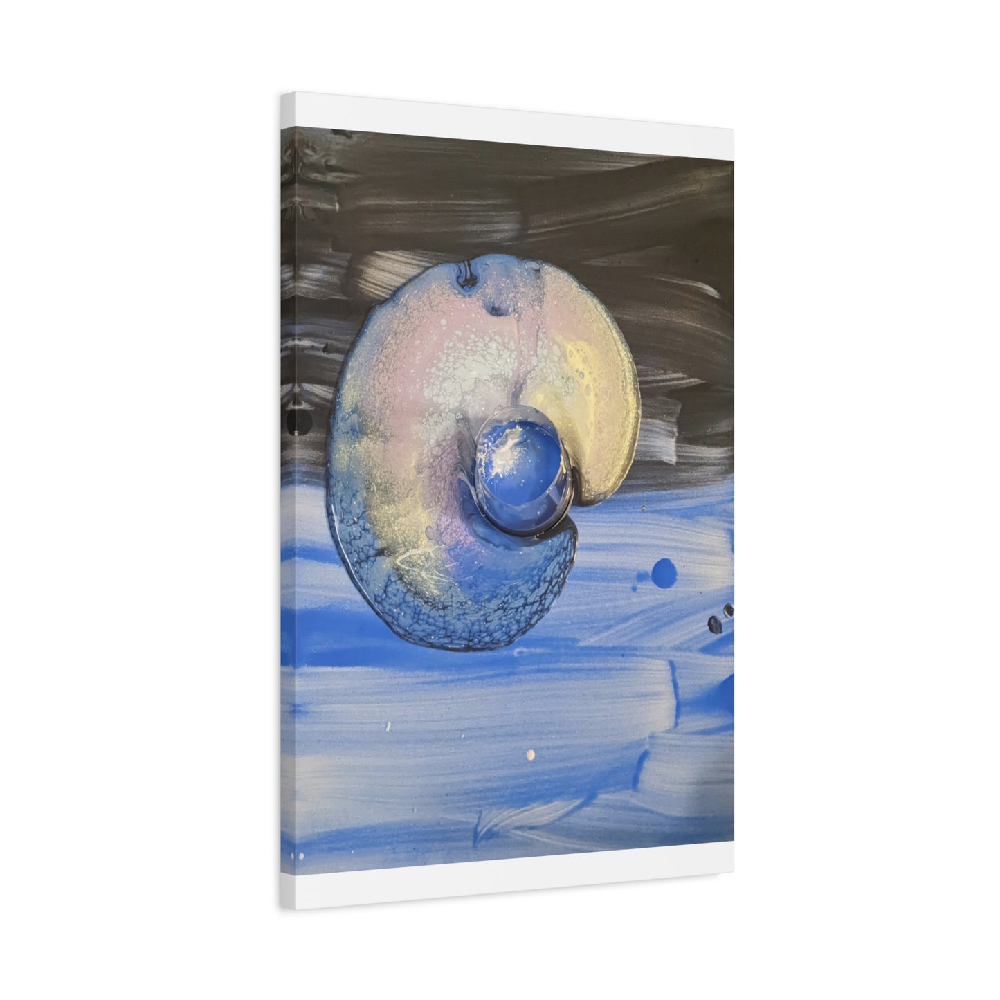 the nautilus - Abstract Blue Spiral Matte Canvas Art - Nautical Coastal Wall Decor